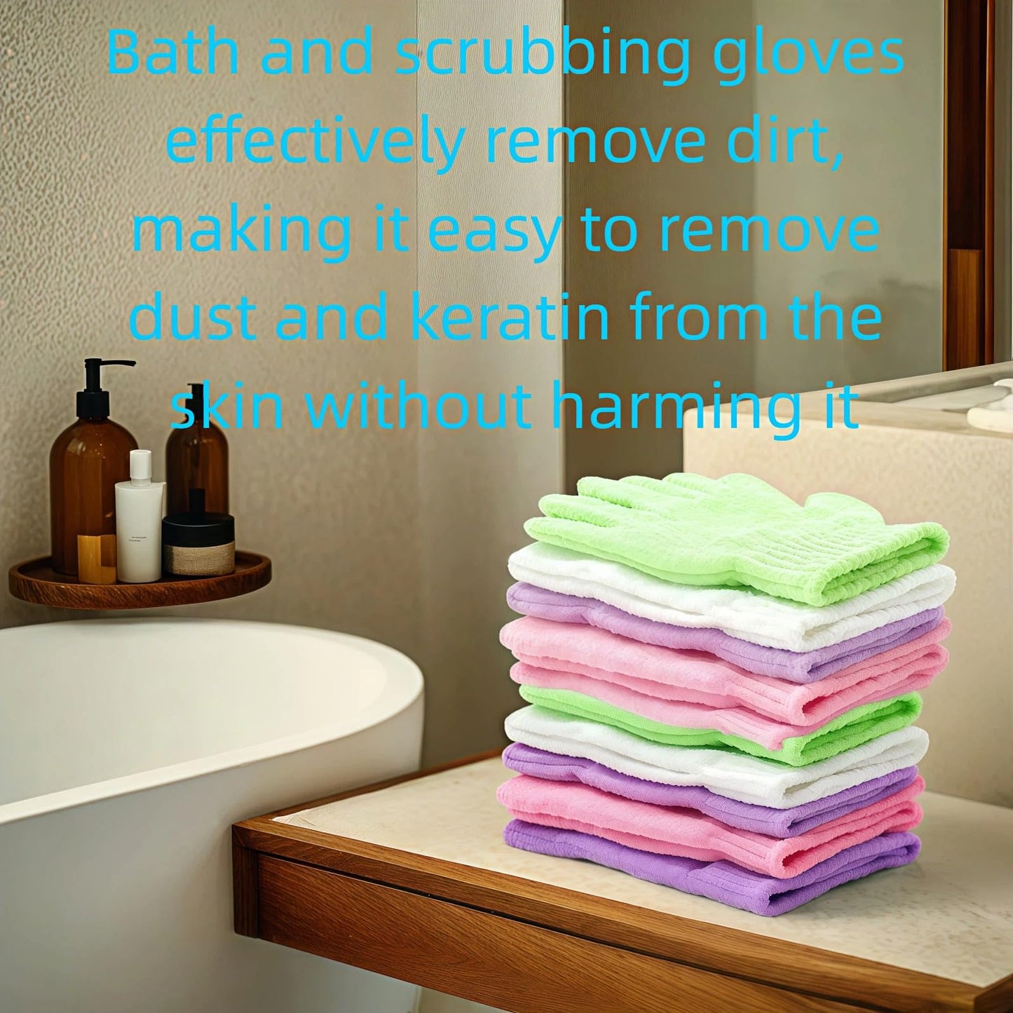 Geettcaifu 4 Pairs Exfoliating Bath Gloves, Nylon Double Sided Exfoliating Gloves for Beauty, Spa, Massage, Skin Shower, Body Scrubber Bathing Beauty and Personal Care Geettcaifu