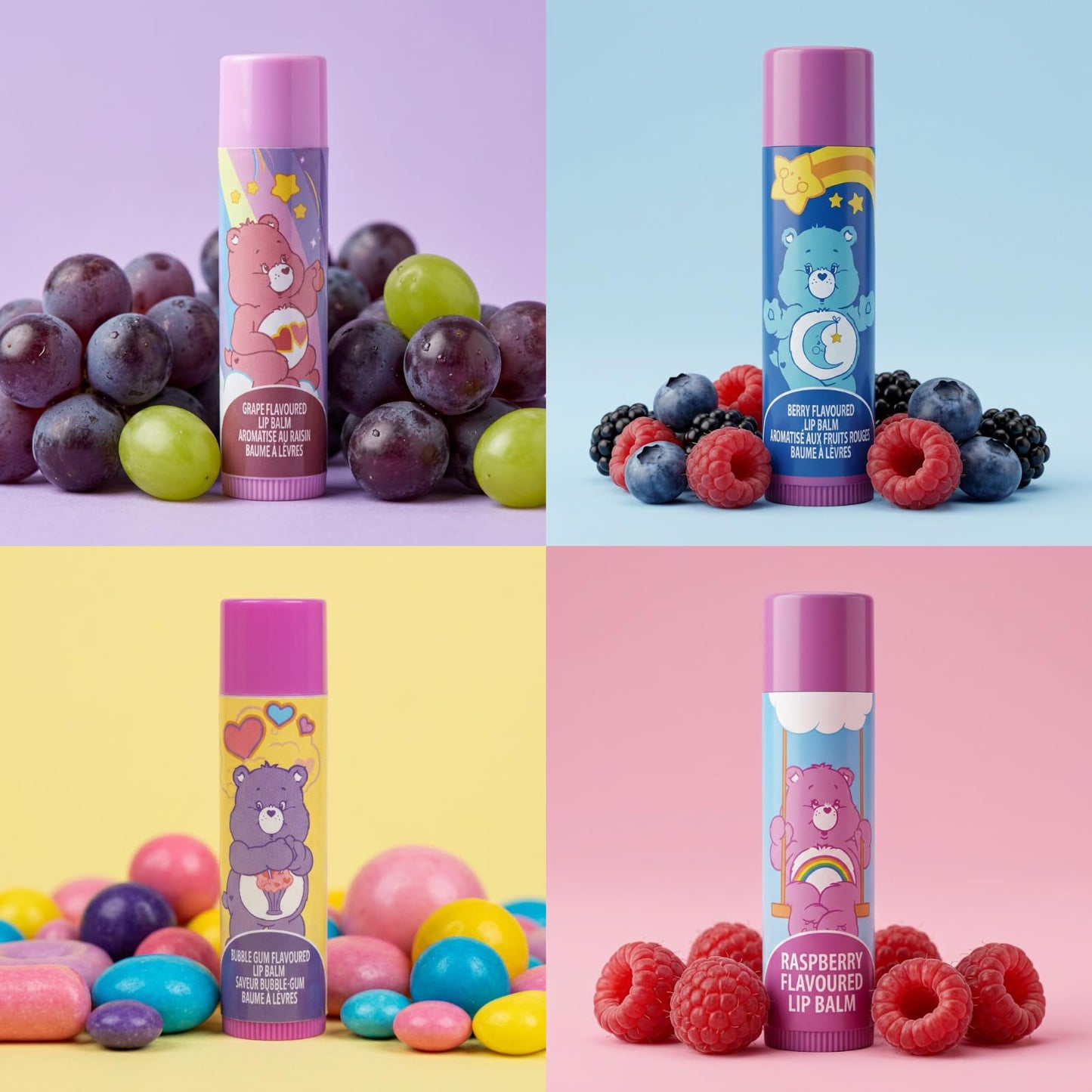 Care Bears 4 PK Plant-Based, Fruity Scented Lip Balm, & 1 Tin, Colorful Hydrating Mosturizor Swirl Lip Balm Set for Kids, by Townley Girl Beauty and Personal Care Townley Girl