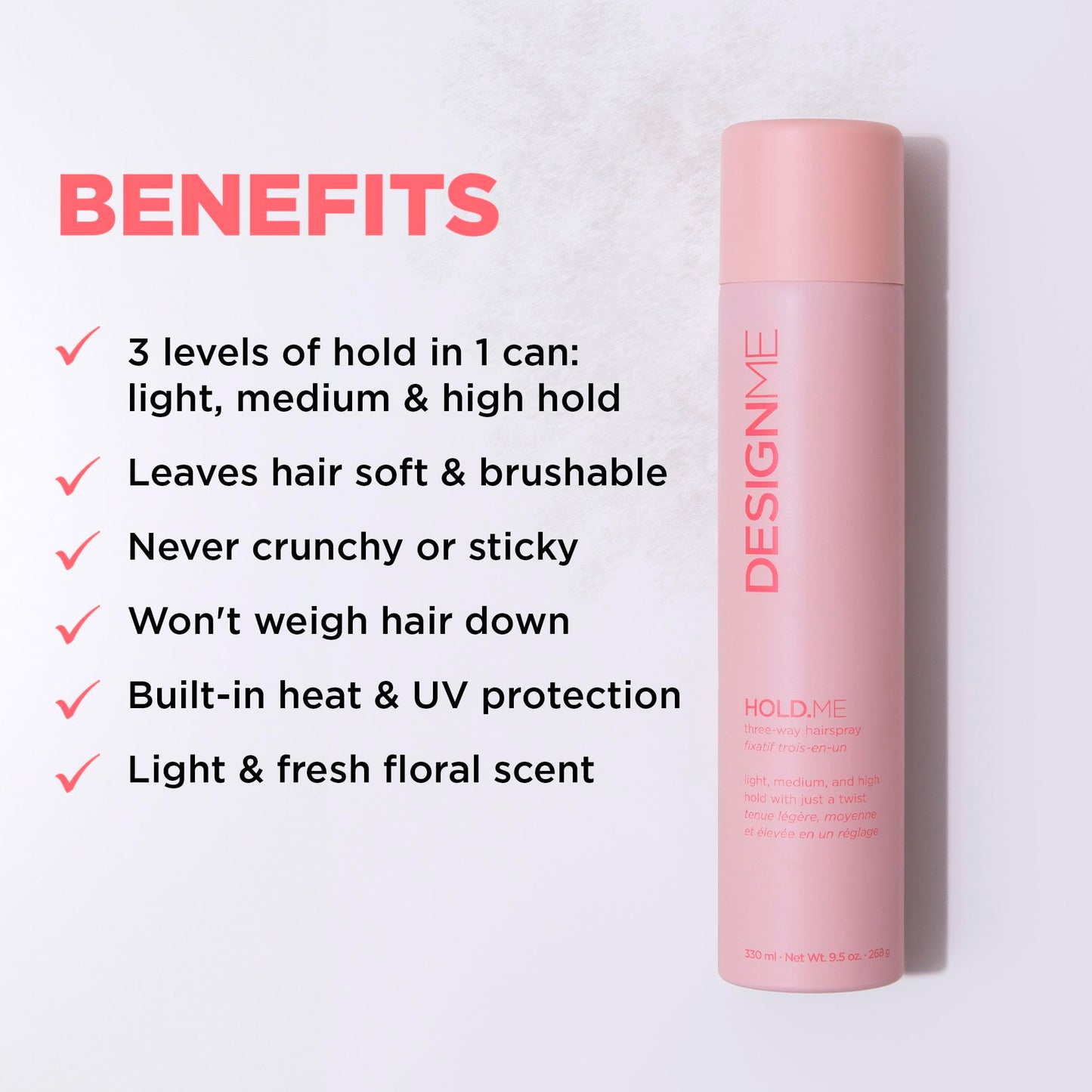 HOLD.ME Three-Way Hairspray by DESIGNME | Hairspray with Light, Medium, & High Hold Options | Extra Hold Hair Spray with Thermal Protectors & Vitamin Beauty & Personal Care Design.Me
