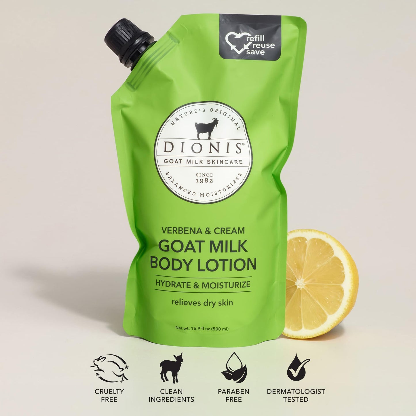 Dionis Goat Milk Lemon Verbena & Cream Body Lotion Refill Pouch 16.9 oz (Pack of 1) Beauty & Personal Care Dionis