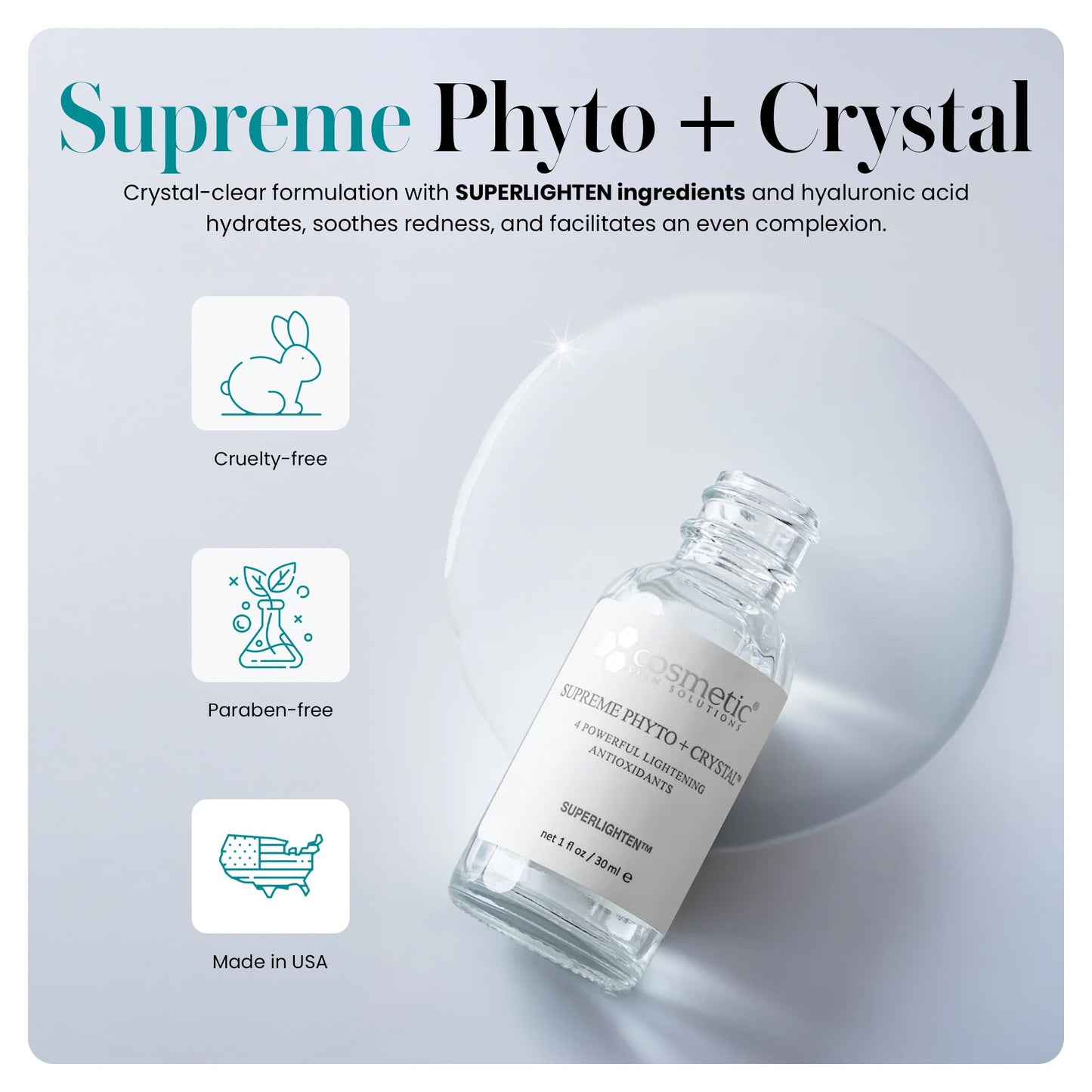 Supreme Phyto + Crystal - Hydrating Serum and Dark Spot Corrector for Face with Uva Ursi, Alpha Arbutin, Licorice & Glucosamine - Moisturizing Gel Beauty & Personal Care Cosmetic Skin Solutions