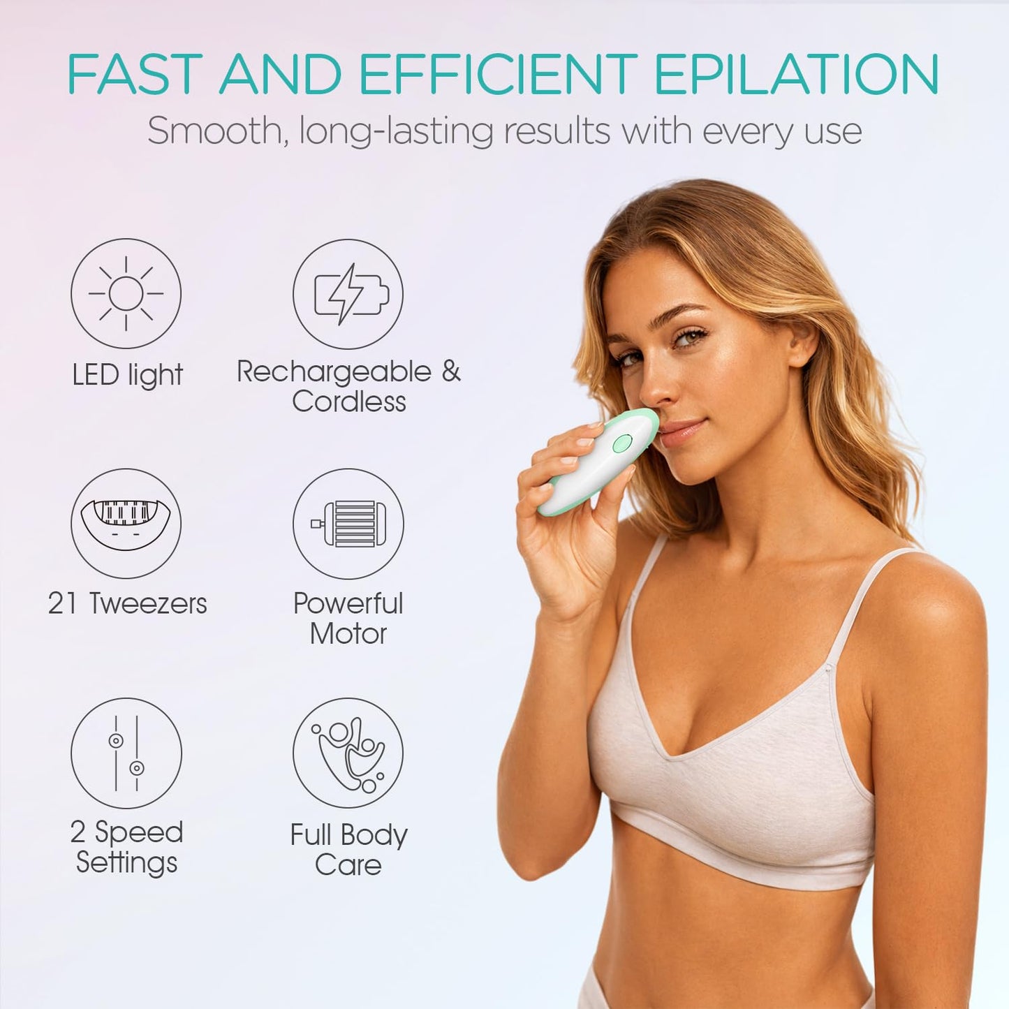 Epilators Hair Removal for Women with 21 Tweezers & LED Light, 2 Speeds Cordless Facial Hair Removal for Women, Electric Hair Removal Epilators Beauty and Personal Care VOGOE