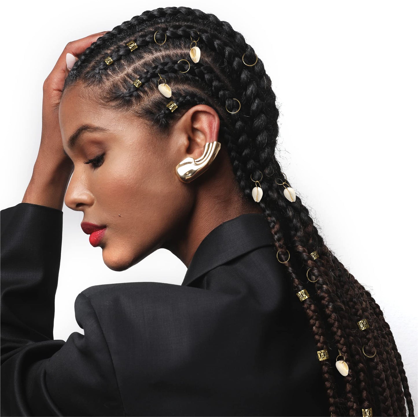 RED by KISS Hair Jewelry for Women Braids Dreadlock A Complete DIY Kit of Hair Charms Beads Cuffs Rings and Metallic Cords for Hair Decoration (Kit 1) Beauty & Personal Care Red by Kiss