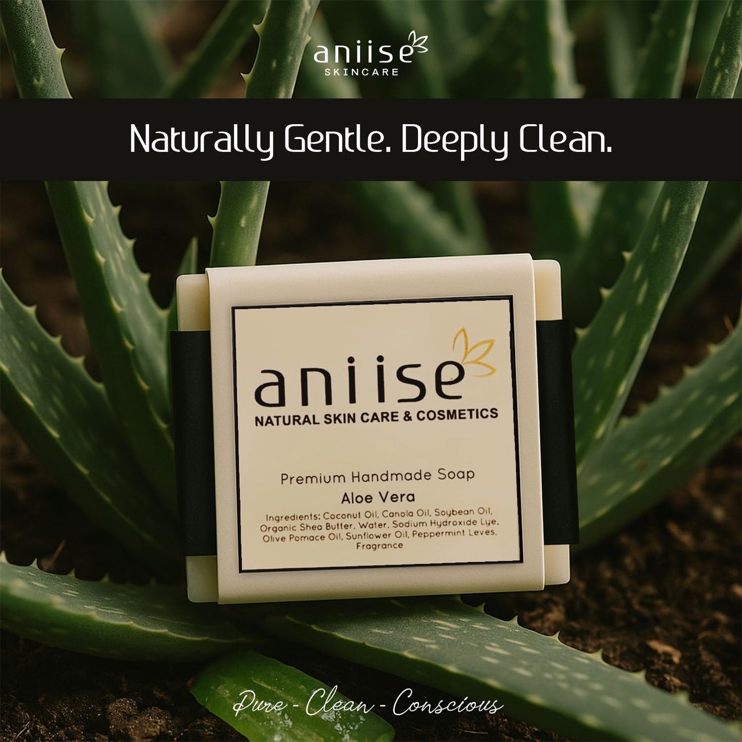 Aloe Vera Soap Bar for Face & Body - Hydrating & Soothing Cleanser with Nourishing Plant Oils & Peppermint Leaves - Premium Handmade Soap - Vegan Beauty & Personal Care Aniise