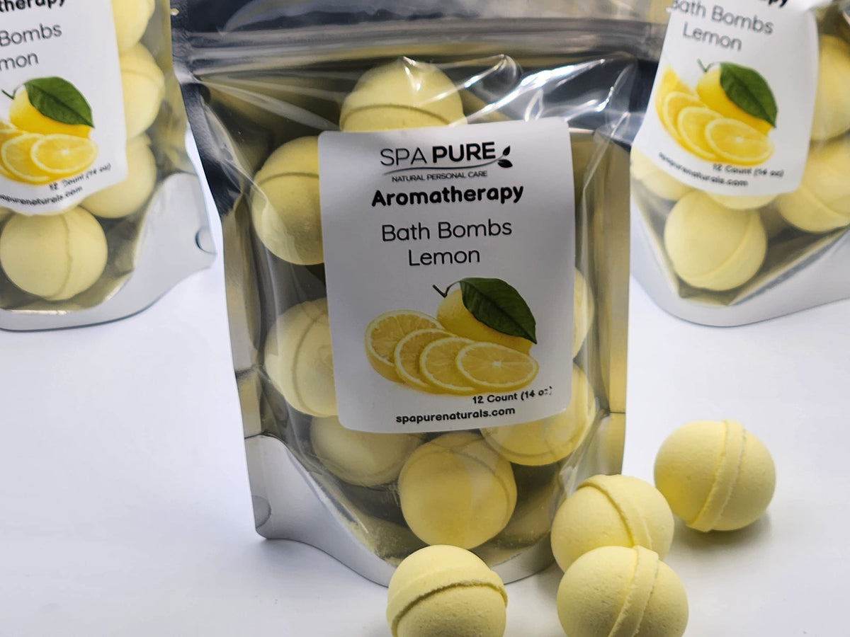 Essential Oil Bath Bombs - USA Made with Coconut Milk & Shea Butter - for a Luxurious at Home Spa Bath (12 Count) Pack of 1 (Lemon) Beauty & Personal Care Spa Pure