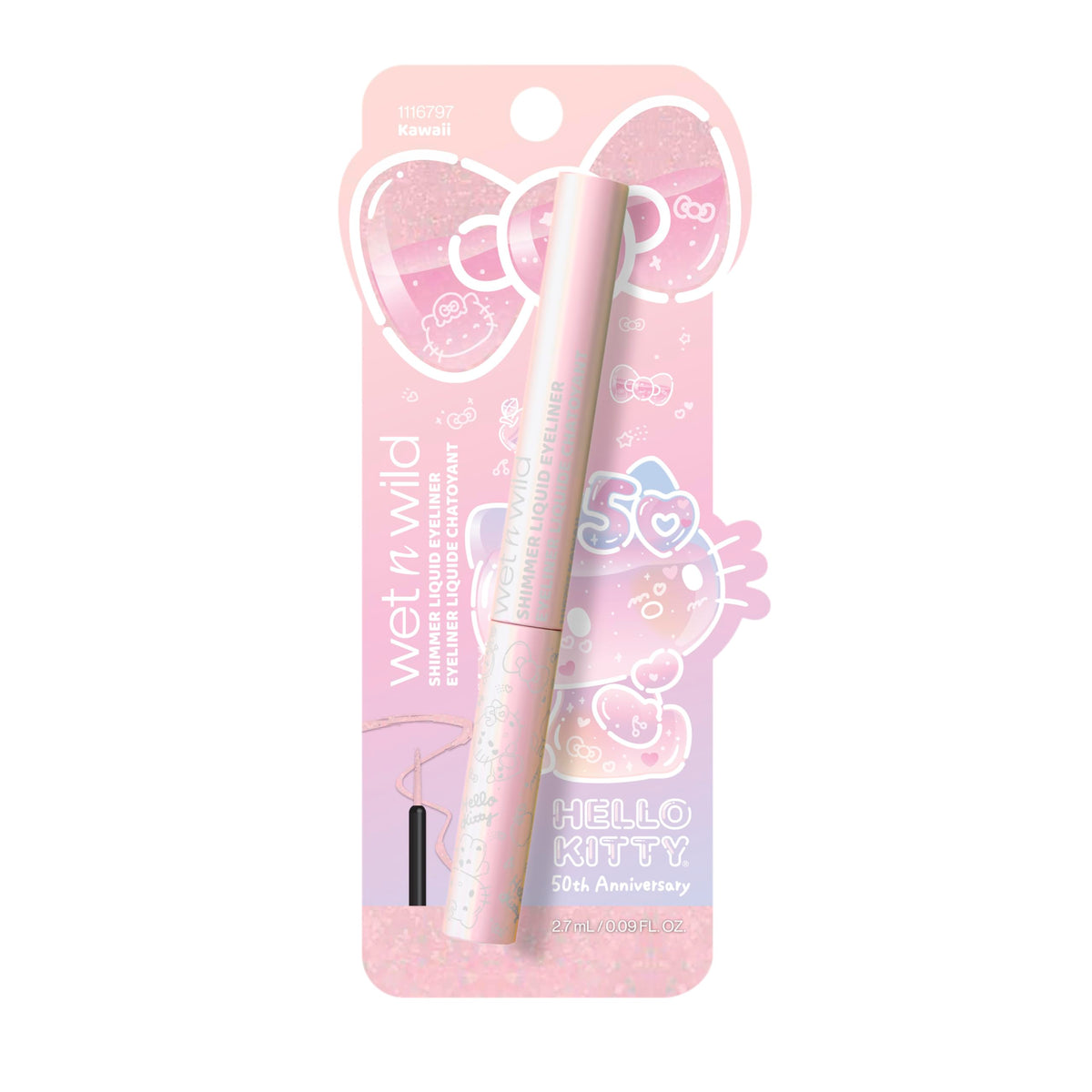 wet n wild Hello Kitty Shimmer Liquid Eyeliner, Richly Pigmented Iridescent Pearl Particles, Smooth & Easy Brush Application, Cruelty-Free & Vegan