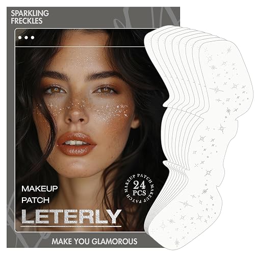 Leterly 24 Pcs Glitter Freckles Face Tattoo,Silver Face Glitter Makeup Patches Cute Sparkle Freckles Patches Waterproof Makeup Speckles for Face Beauty & Personal Care Leterly
