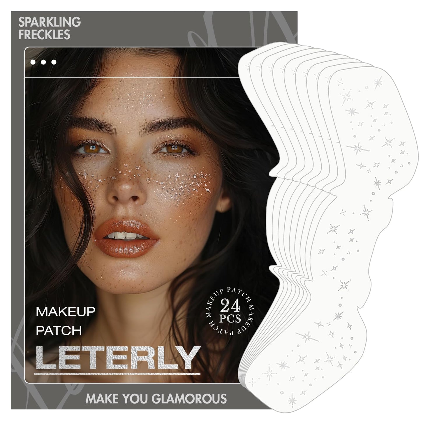 Leterly 24 Pcs Glitter Freckles Face Tattoo,Silver Face Glitter Makeup Patches Cute Sparkle Freckles Patches Waterproof Makeup Speckles for Face Beauty & Personal Care Leterly
