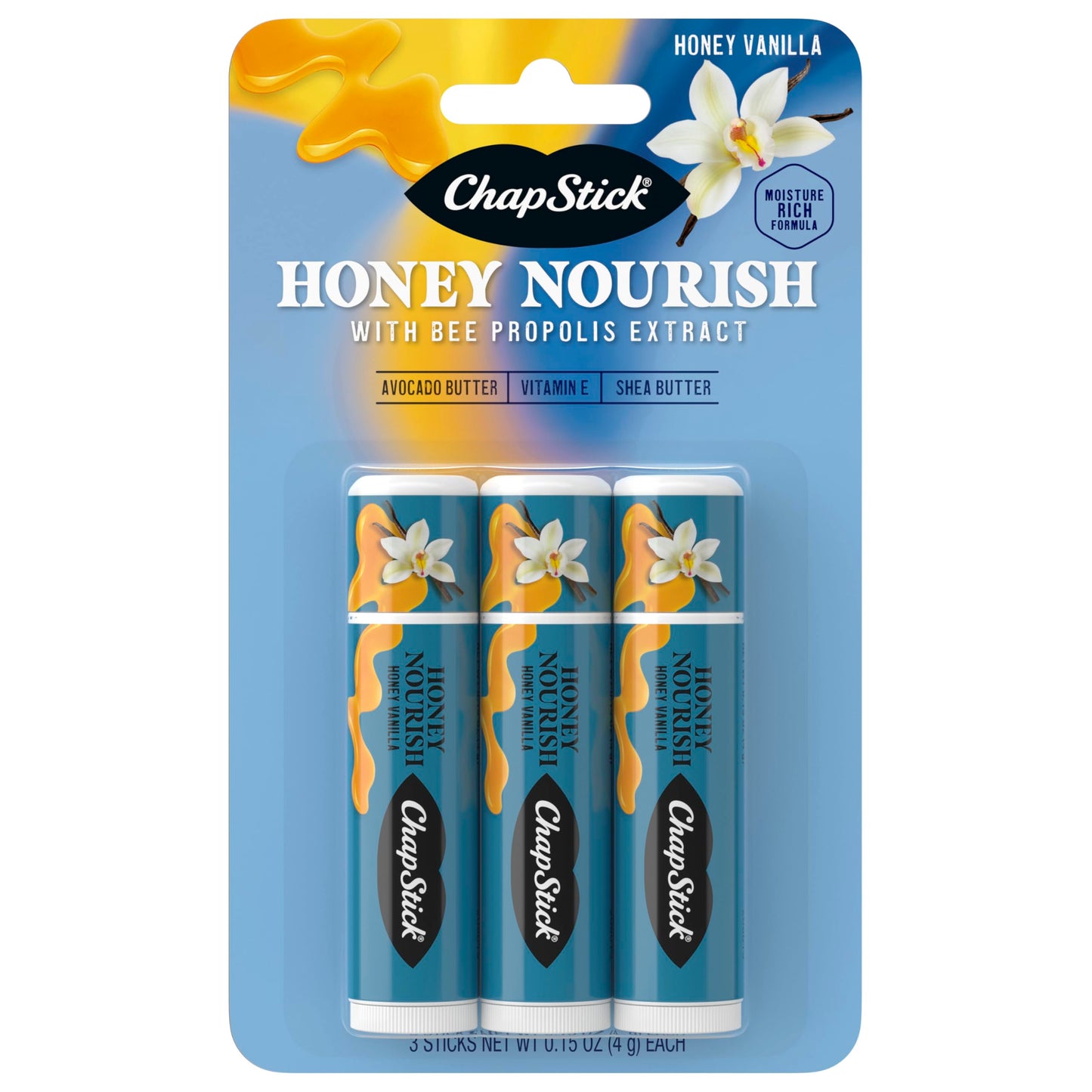 ChapStick Lip Balm Honey Nourish, Moisturizing Fomula with Shea Butter and Avocado Butter, Vitamin E, Honey Vanilla Flavor, 3CT BC .45OZ Beauty & Personal Care ChapStick