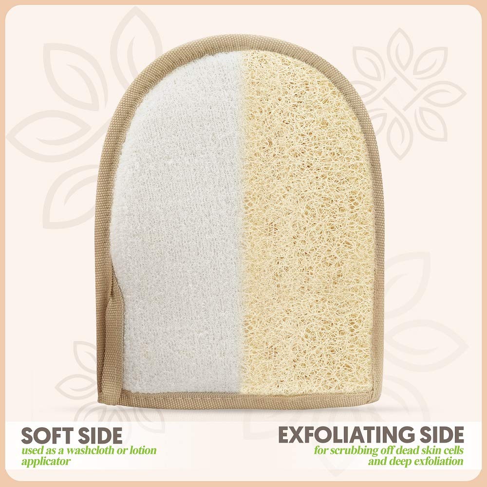 Premium Exfoliating Loofah Glove Pad Body Scrubber. Our Mitt Gloves are Made of Natural Egyptian Shower Loufa Sponge That Gets You Clean, Not Just Beauty & Personal Care ALMOONI