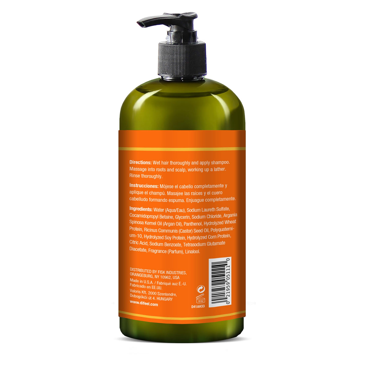 Difeel Argan Hydrating Shampoo 33.8 oz. - Natural Sulfate Free Argan Oil Shampoo for Hair