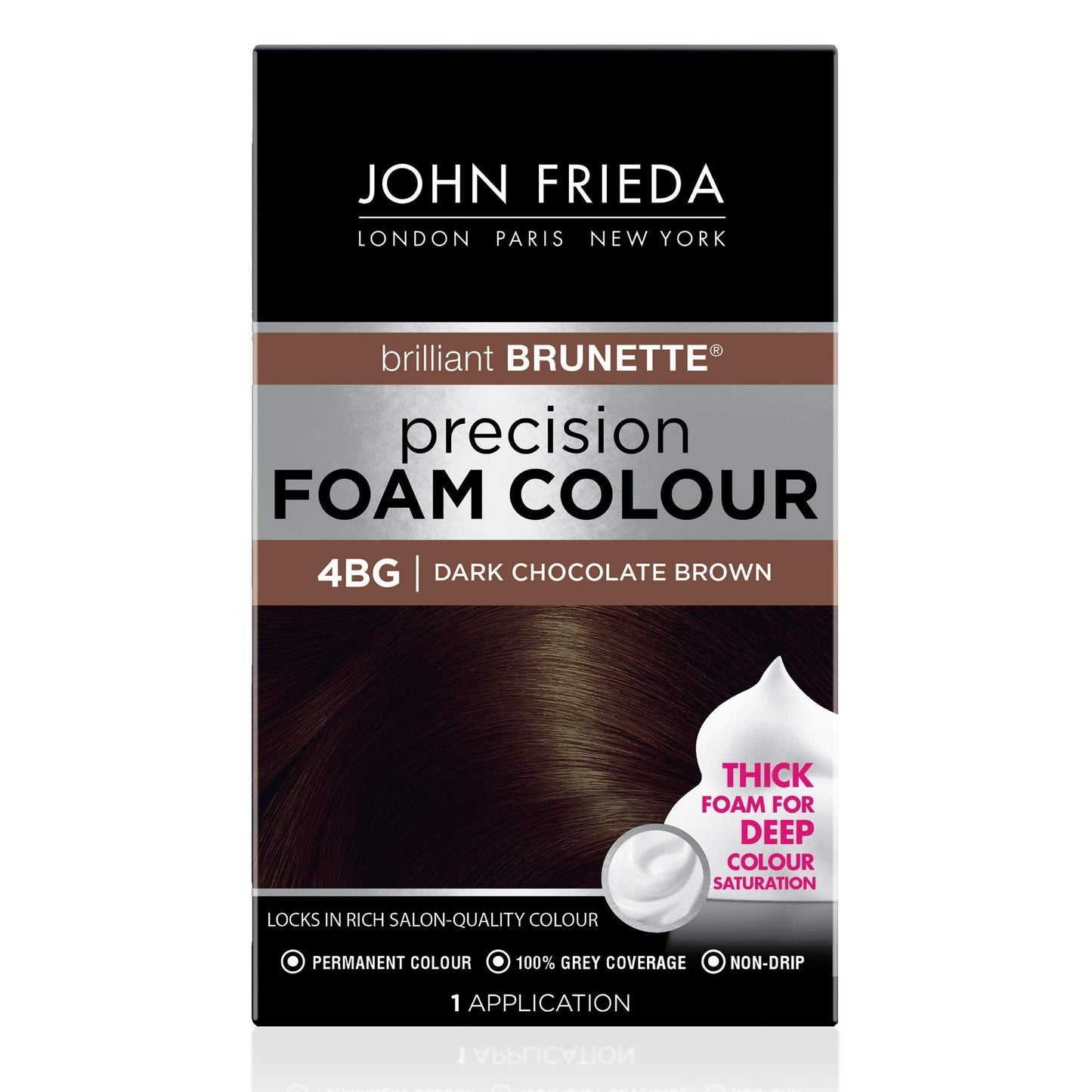 John Frieda Precision Foam Colour, Dark Chocolate Brown 4BG, Full-Coverage Hair Color Kit, Anti-Fade Gray Coverage, Deep Color Saturation Hair Dye, 1 Beauty & Personal Care John Frieda