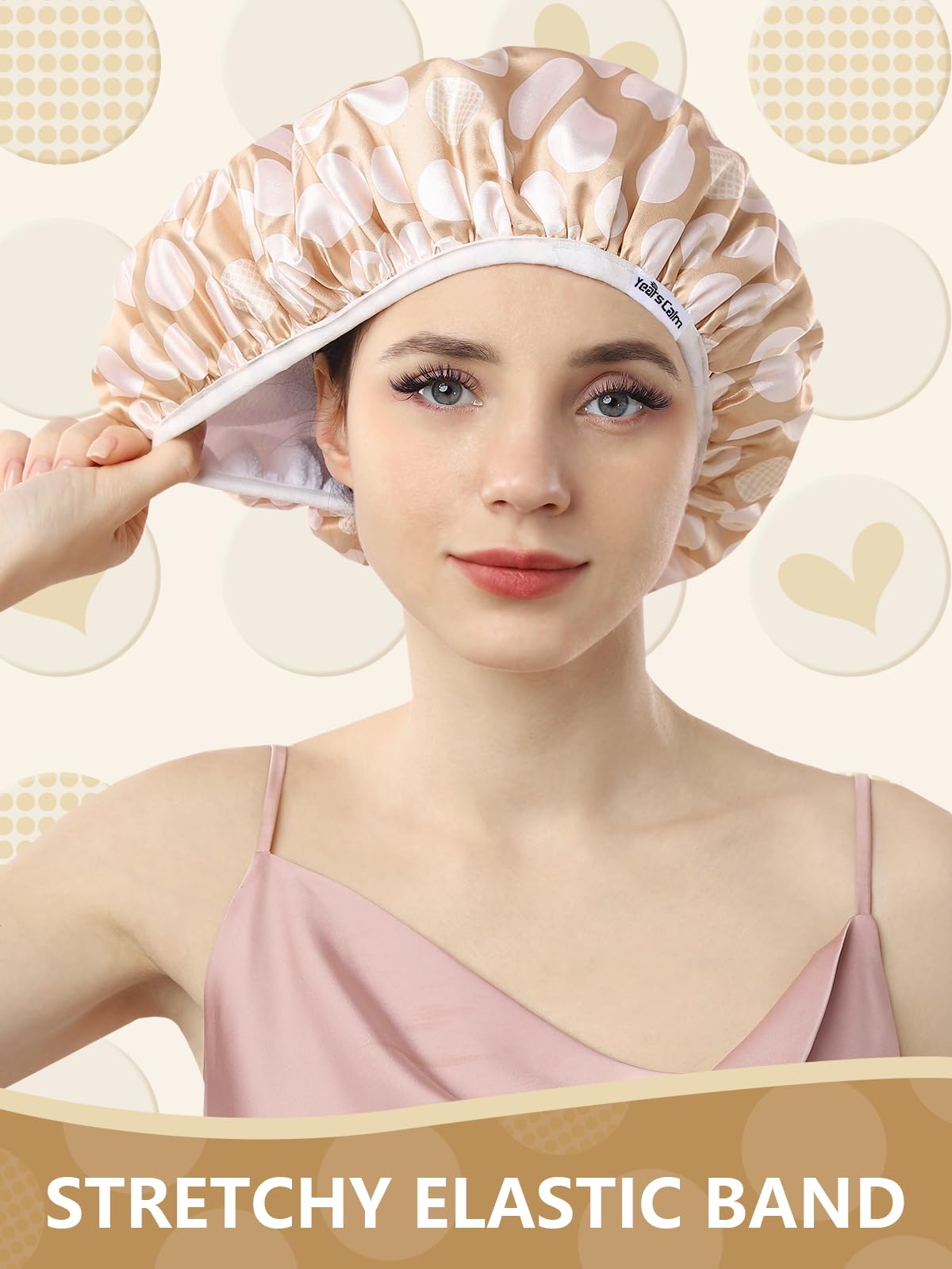 Years calm Terry Lined Shower Cap, Triple Layer Heart Motifs,Waterproof Reusable Elastic,Hair Shower Cap for Women,Terry Cloth Shower Caps Beauty and Personal Care Years calm