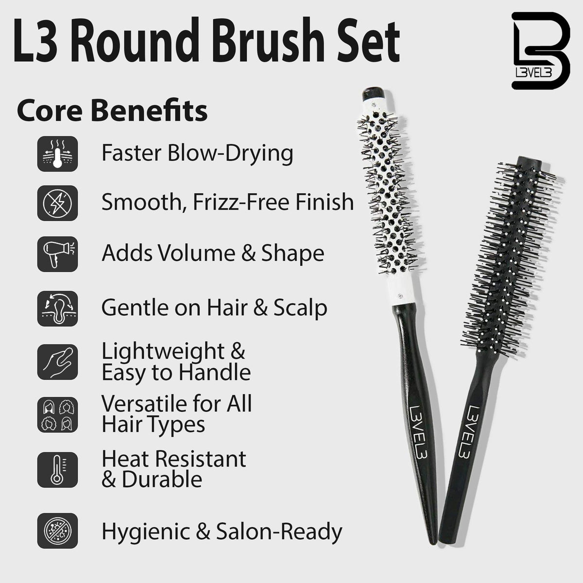 L3 Round Brush Set Blowouts, Professional Hair Styling Brushes for Volume