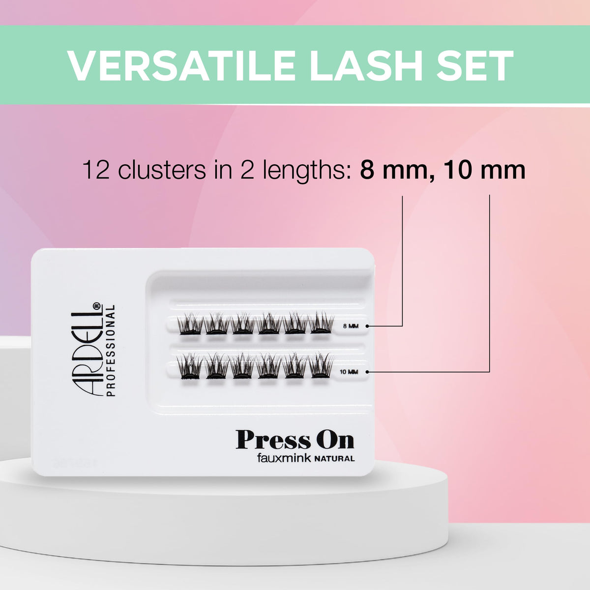 Ardell Press On Lashes Fauxmink Natural - Pre-Glued Underlash Extensions, Lash Clusters, No Glue Needed, 12 ct