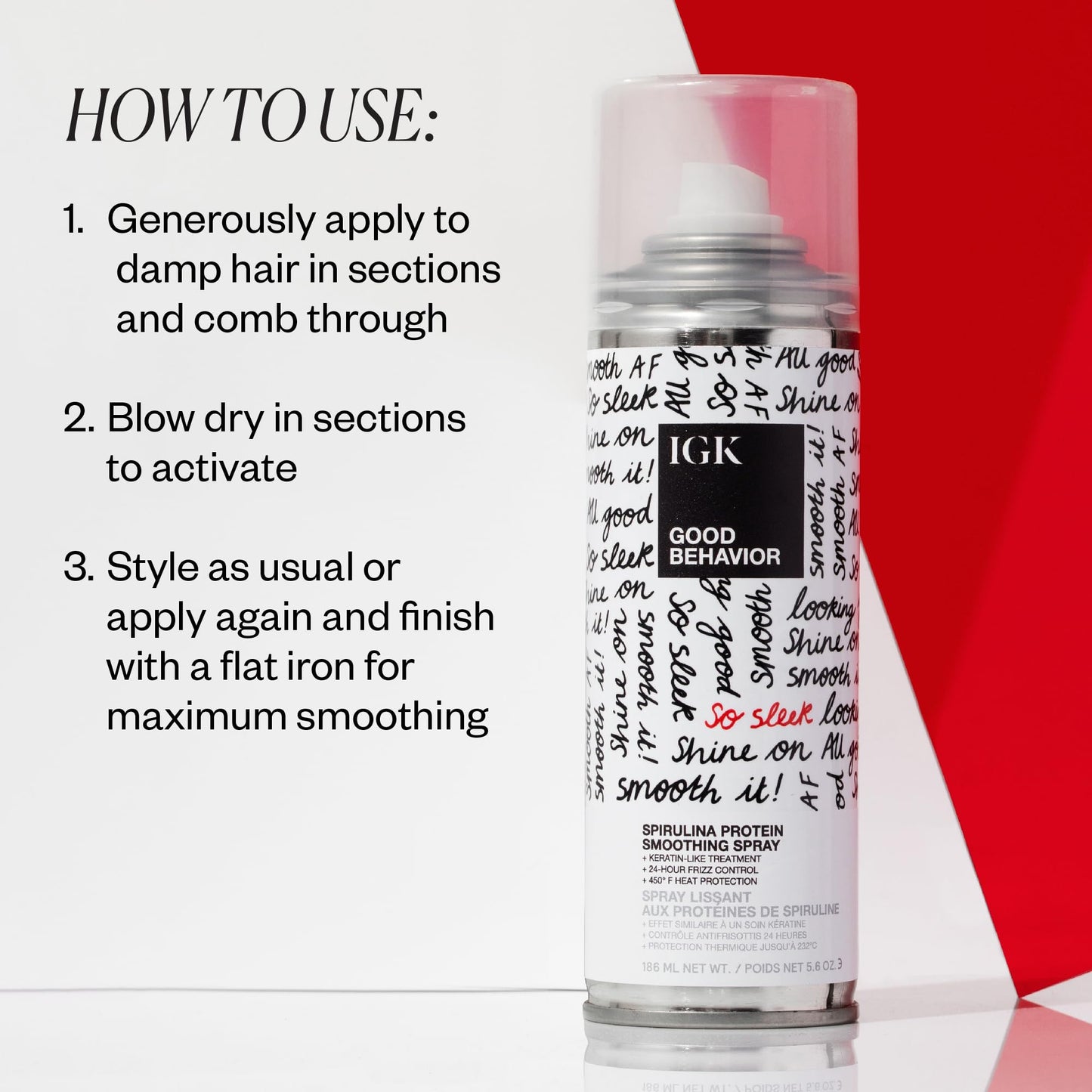 IGK GOOD BEHAVIOR Spirulina Protein Smoothing Spray | Frizz Control + Heat Protectant | Vegan + Cruelty Free | 5.6 Oz Beauty & Personal Care IGK