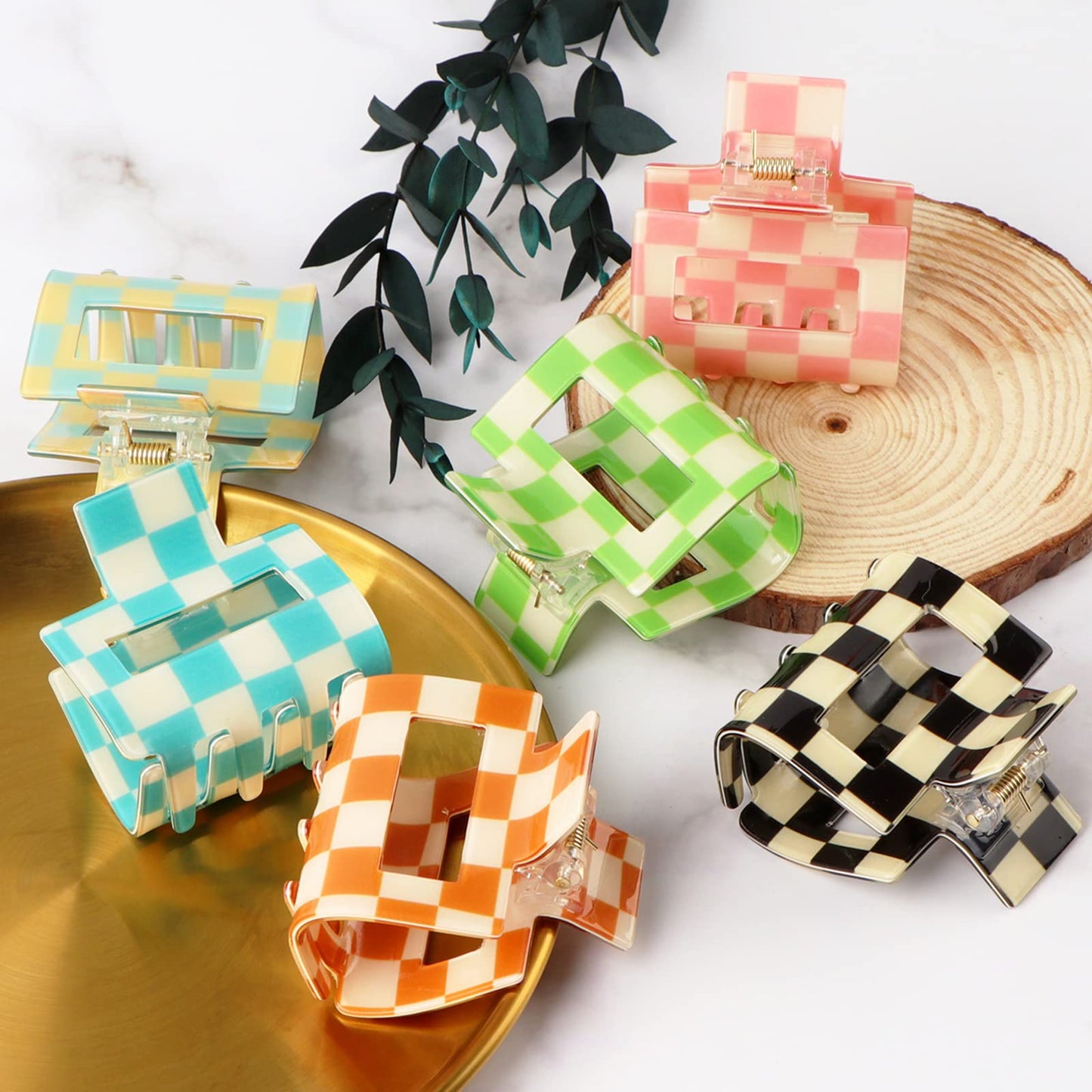 Airsky 6 Pack Checkered Hair Claw Clips, Square Medium Hair Clips, 2 x 2 x 1.1 in, One Size Fits All, Non-Slip Design for Women Girls Long Short Thin Beauty & Personal Care Airsky