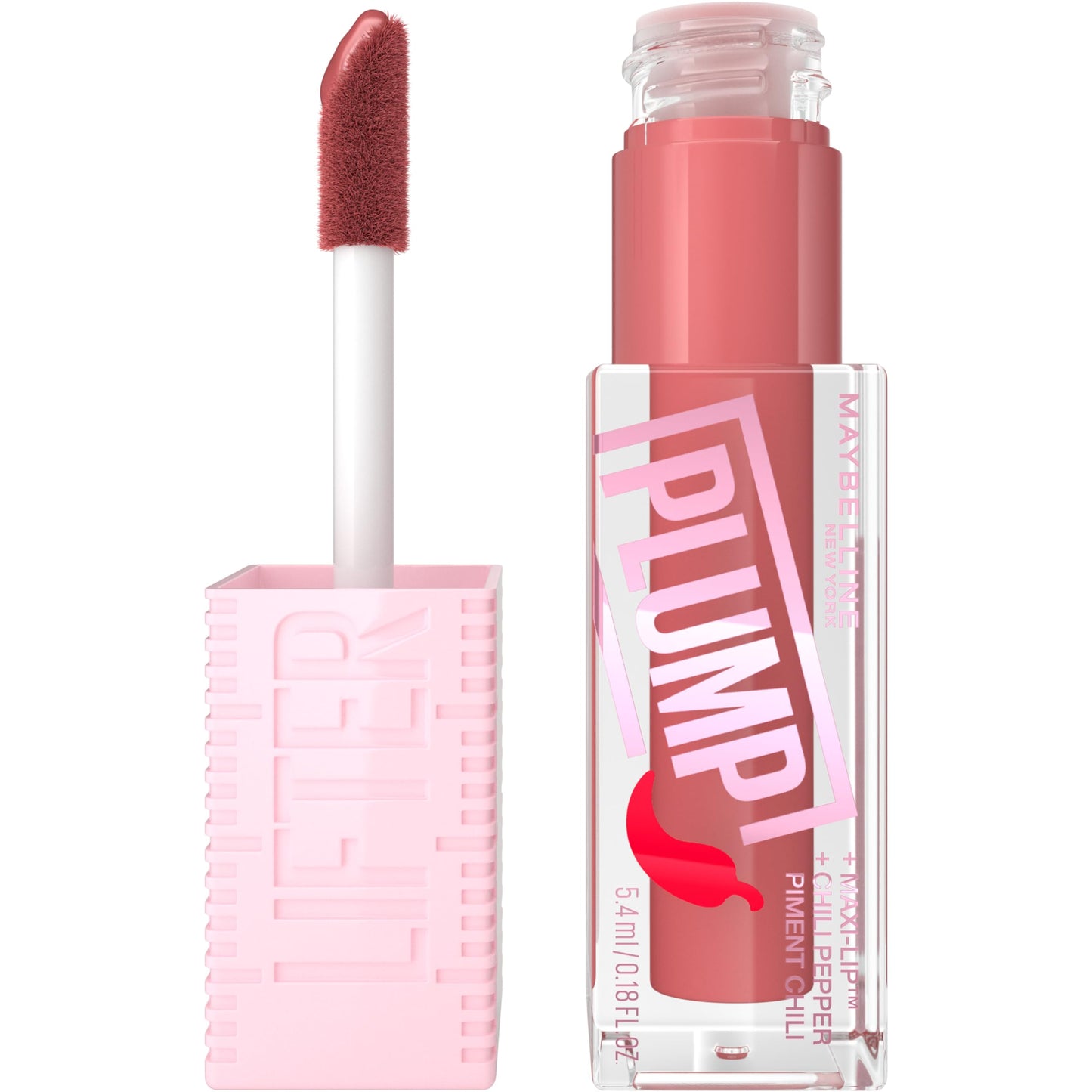 MAYBELLINE Lifter Gloss Lifter Plump, Plumping Lip Gloss with Chili Pepper and 5% Maxi-Lip, Peach Fever, Peachy Nude Cream, 1 Count Beauty & Personal Care MAYBELLINE