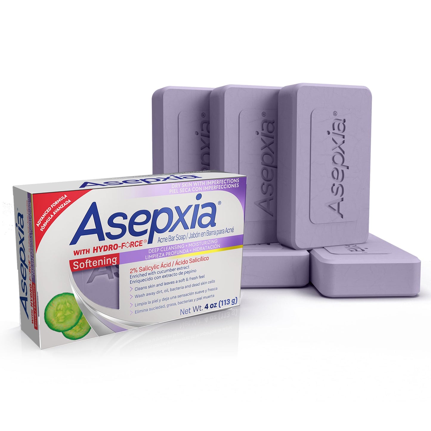 Asepxia Acne Treatment Softening Bar Soap | 2% Salicylic Acid Cleanser, Wash away Oil & Impurities, Soothes with Cucumber Extract, Daily Use Beauty & Personal Care Asepxia