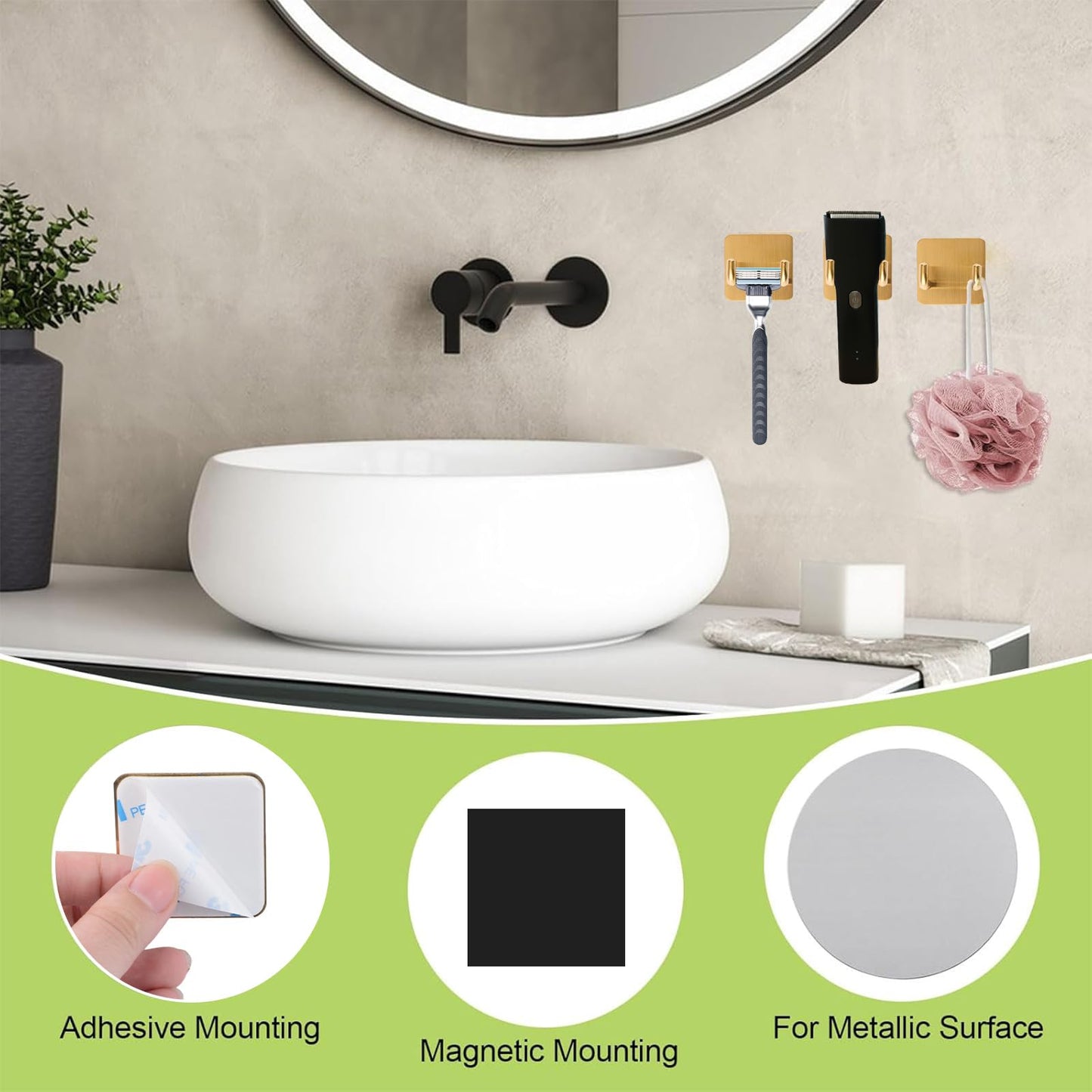 UFURMATE Magnetic Shaving Razor Holder 4Pcs Stainless Steel Shaver Hook Adhesive Hanger Stand Heavy Duty Utility Storage Hook for Razor Towel Shower Beauty and Personal Care UFURMATE