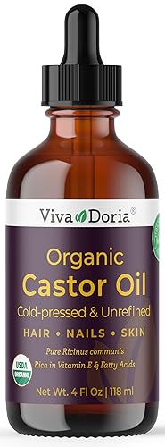 Viva Doria Organic Castor Oil, 4 Fl Oz | Virgin, Cold Pressed, Hexane-Free, Vegan | Nourishing Hair & Skin Care | Eyelash & Brow Serum | Glass Bottle Beauty & Personal Care Viva Doria
