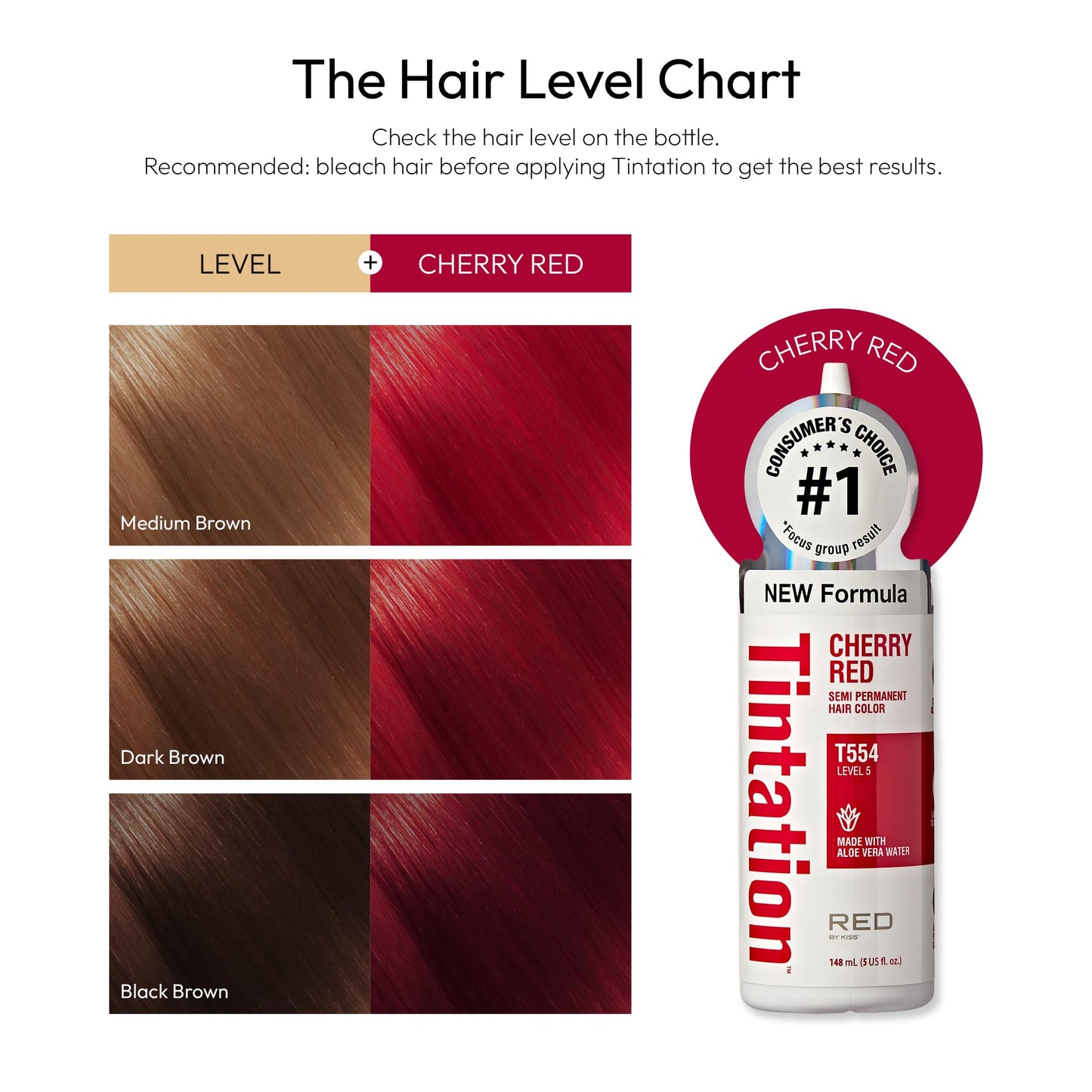 Red by Kiss Tintation Semi-Permanent Hair Color, Aloe Vera Water Based, Argan Oil, Olive Oil, Collagen & Keratin, Long-Lasting Color Dye (Cherry Red Beauty & Personal Care Red by Kiss