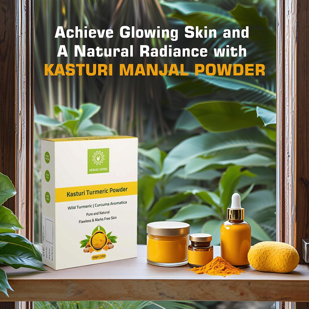 Kasthuri Manjal Powder for Skin and Face Care| Wild Turmeric powder | Curcuma Aromatica | Helps Acne skin (3.5 oz) Beauty & Personal Care Hebhac Herbs