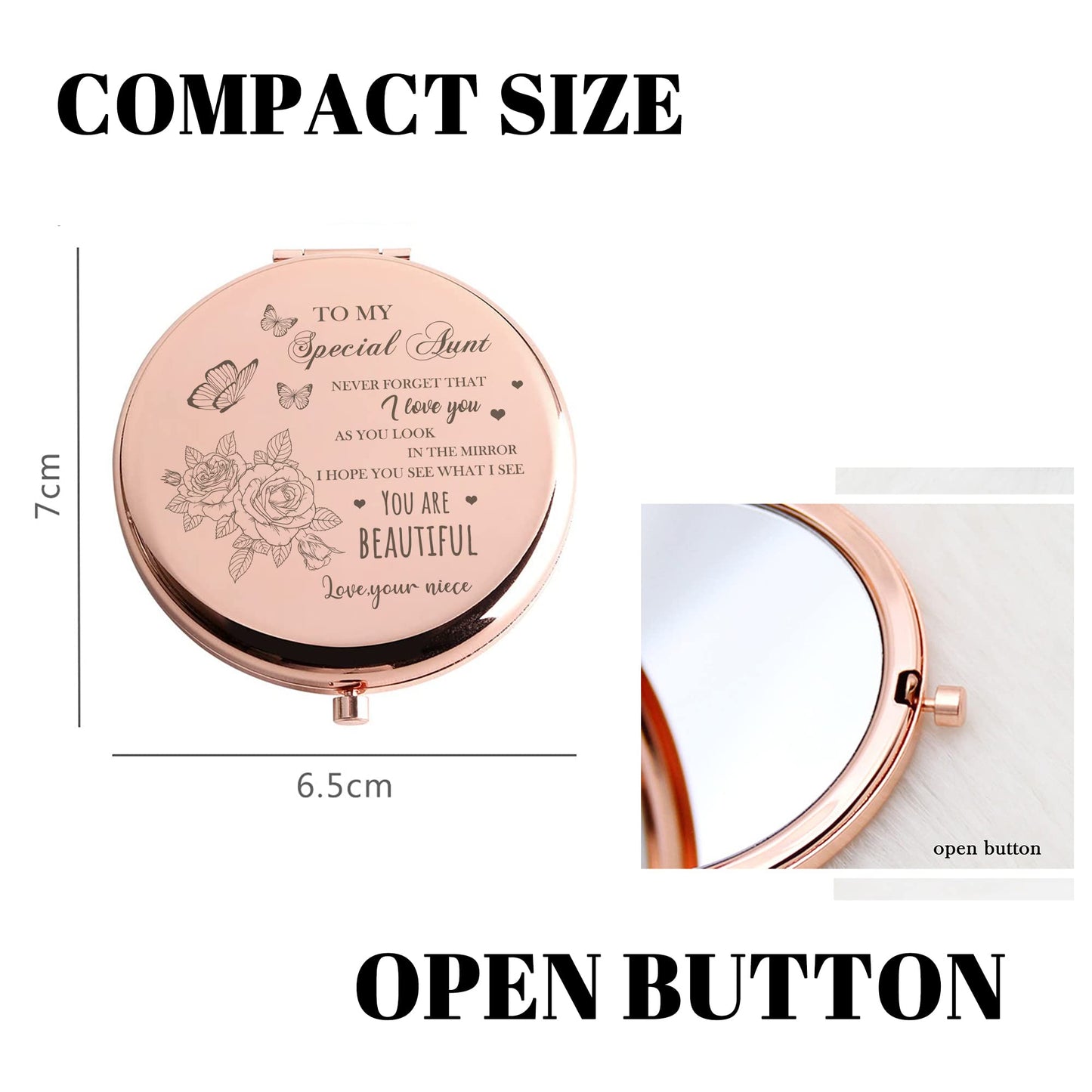 GAOLZIUY Compact Mirror, Rose Gold, 2.5 Inch Diameter, 7 cm L x 6.5 cm W, Luxury Gift for Aunt, Mother, Wedding, Christmas Beauty & Personal Care GAOLZIUY