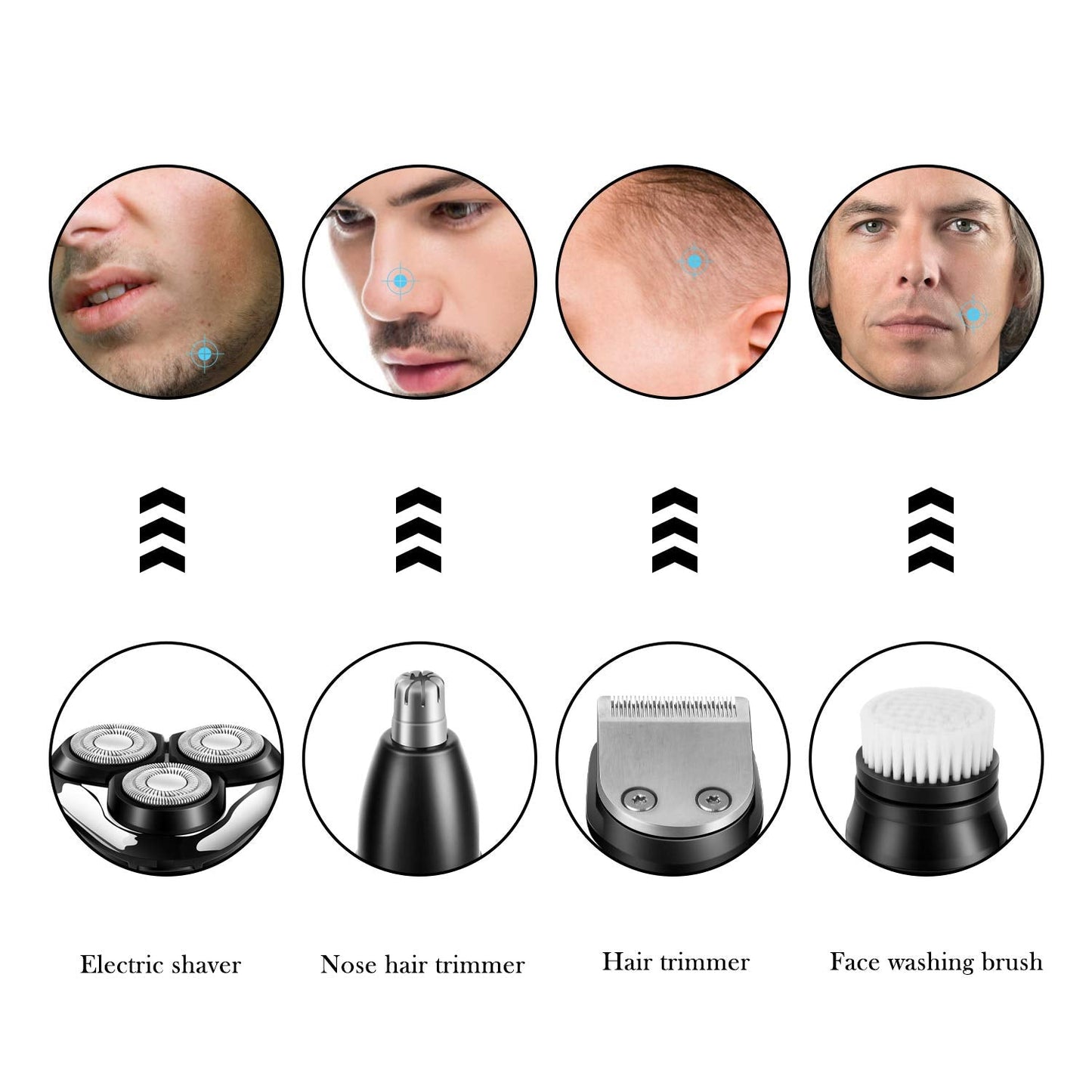 SURKER Electric Shaver Razor Cordless Beard Trimmer for Men Nose Hair Trimmer 3 in 1 Grooming Kit Plus 1 Facial Cleansing Brush Waterproof USB Beauty and Personal Care SURKER