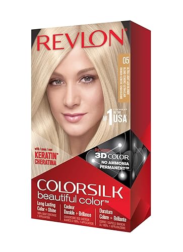 Revlon Permanent Hair Color, Permanent Hair Dye, Colorsilk with 100% Gray Coverage, Ammonia-Free, Keratin and Amino Acids, 05 Ultra Light Ash Blonde Beauty & Personal Care REVLON
