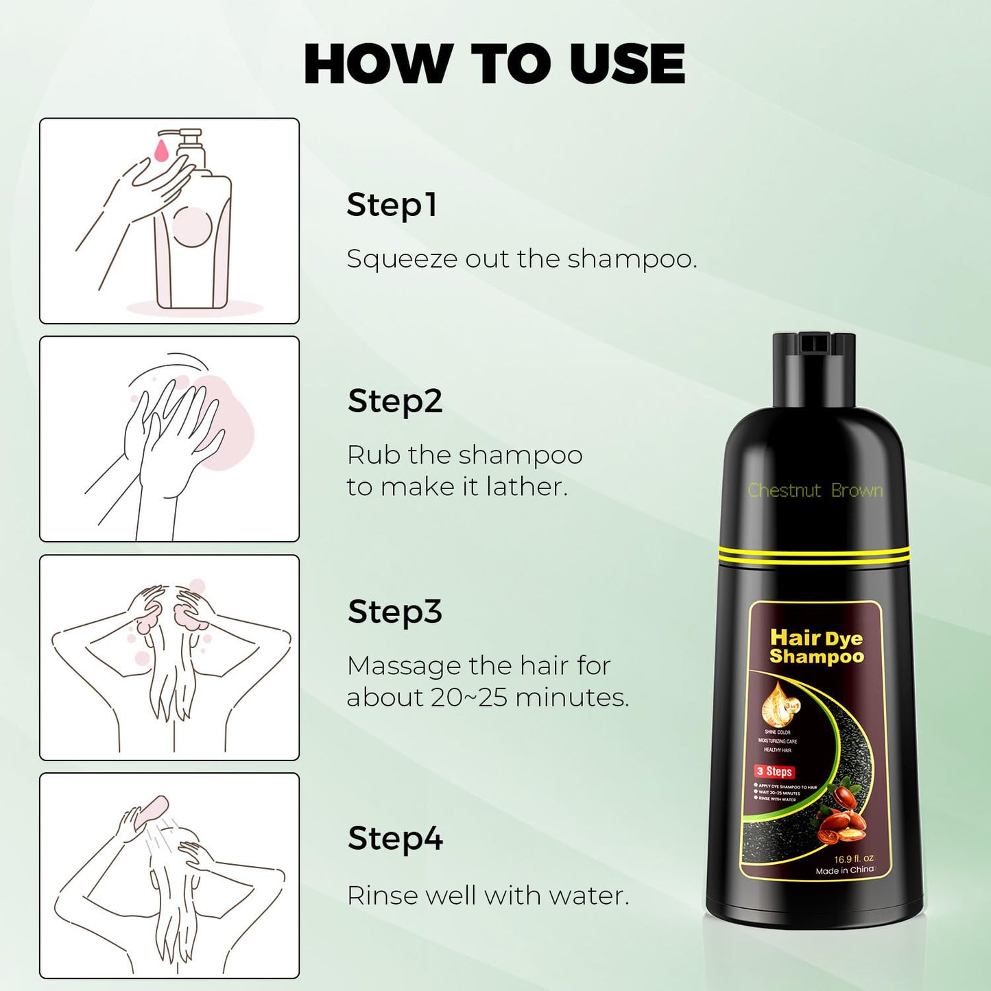 KAISASA Chestnut Brown Hair Dye Shampoo 3 in 1,Hair Color Shampoo Covers Gray Hair for Women and Men (16.9 fl.oz Chestnut Brown) Beauty and Personal Care KAISASA