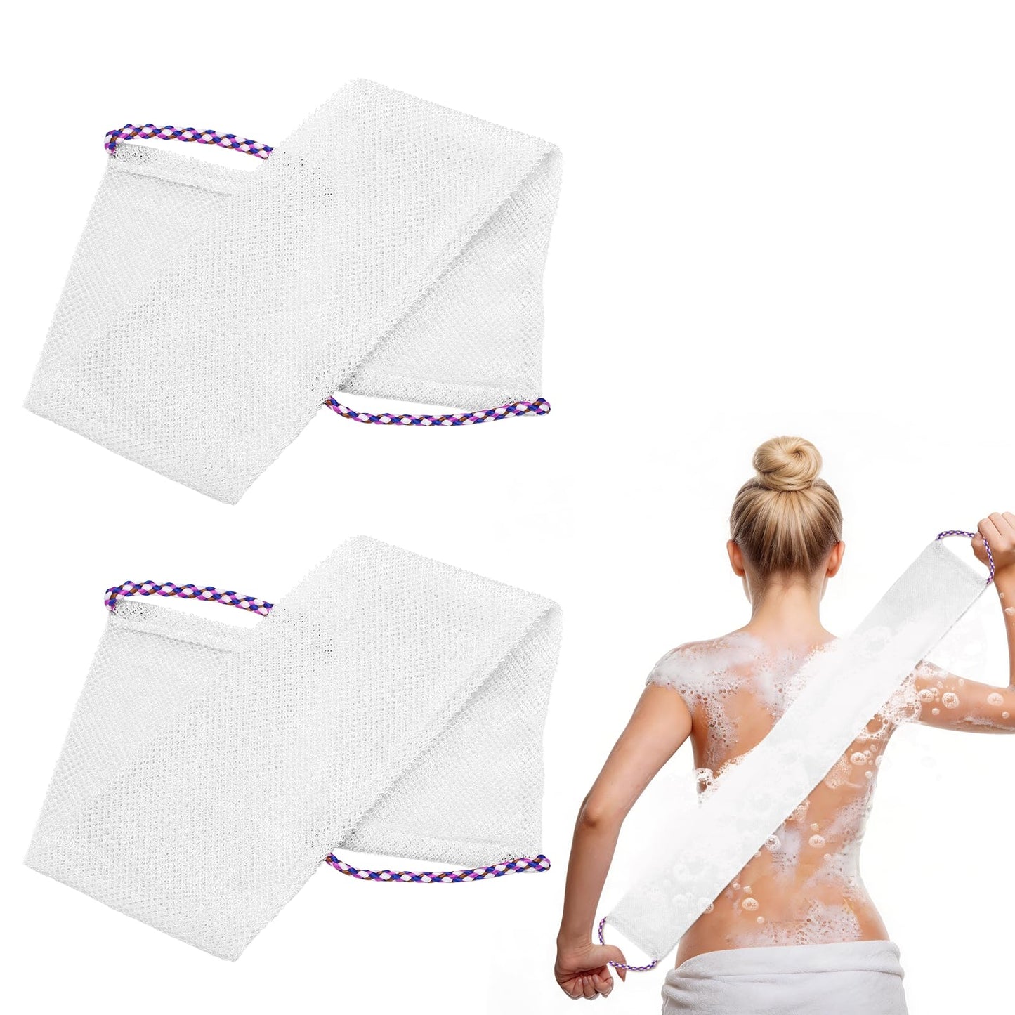 uxcell 2 Pcs Back Scrubber with Handles, Nylon Bath Sponge Extended, 29 Inch African Exfoliating Long Net Body Scrubber Shower Loofah for Women Men Beauty and Personal Care uxcell
