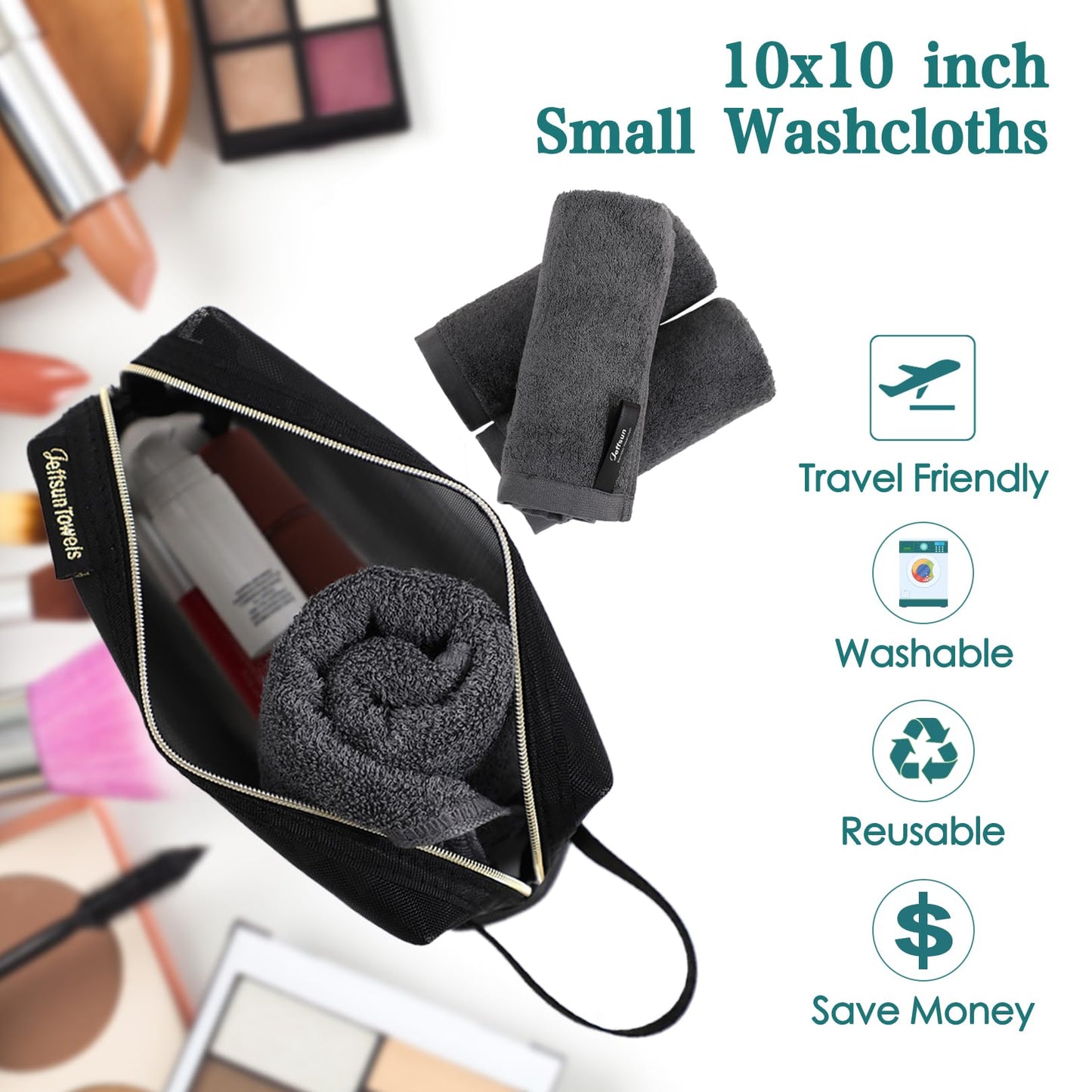 Wash Cloths 6 Pack, Super Soft & Skin Friendly Face Towel for Sensitive Skin, Reusable Washable Makeup Remover Cloth, 10x10 inch Small Baby Beauty and Personal Care JEFFSUN