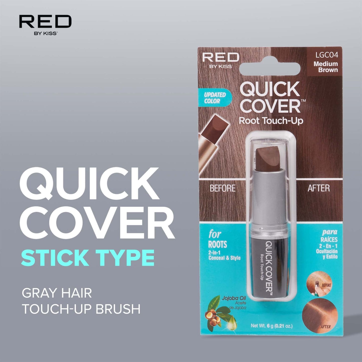 RED by Kiss Quick Cover Root Touch Up Stick, Water-Resistant Temporary Gray Hair Concealer with Brush for Roots and Beard, Long-Lasting Coverage, Easy Beauty & Personal Care Red by Kiss