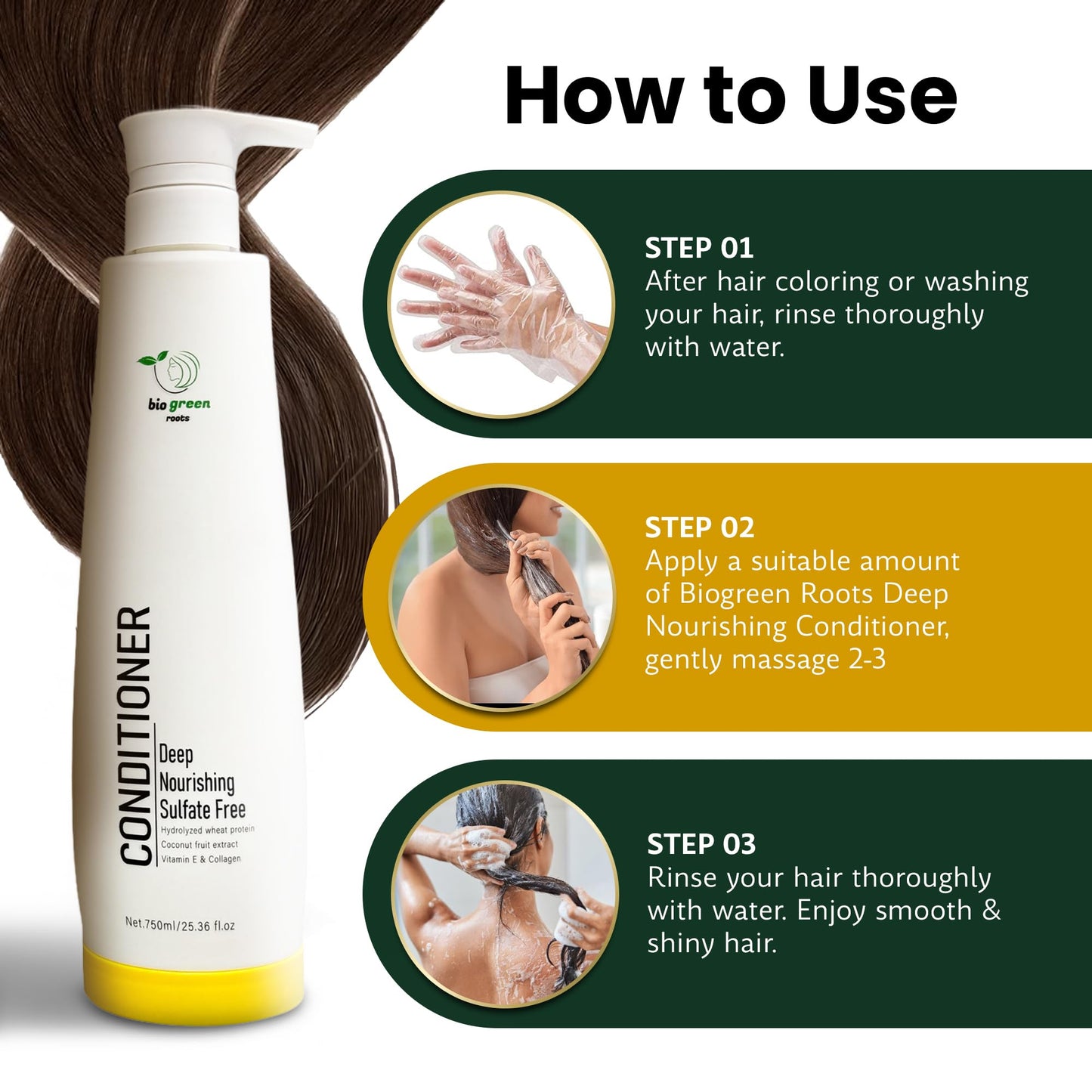 BIOGREEN ROOTS Hair Conditioner Treatment for Damaged, Dry Hair - Sulfate-Free Hair Care with Hydrolyzed Wheat Protein - Moisturizing, Softener Beauty & Personal Care BIOGREEN ROOTS