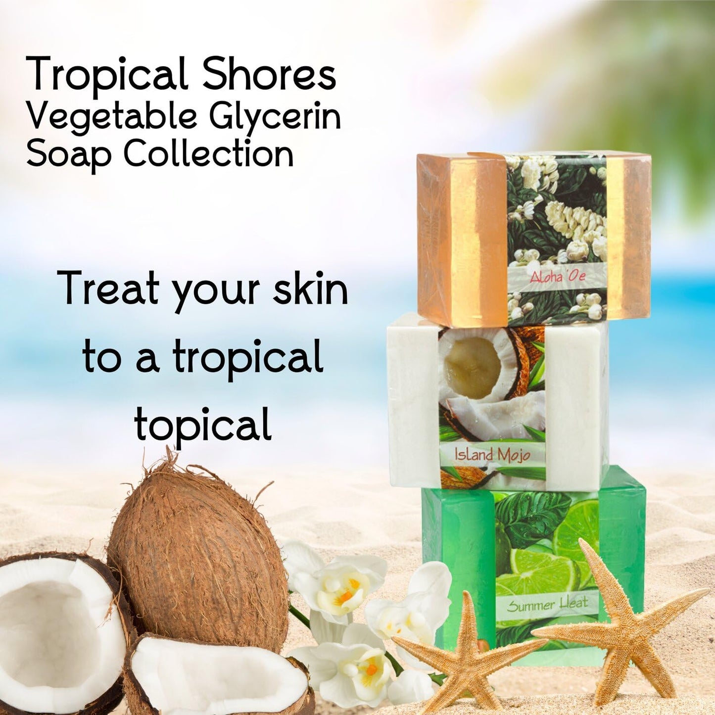 Nabila K Tropical Shores Glycerin Bar Soap Set of 3 | Aloha 'Oe, Island Mojo & Summer Heat | Natural, Vegan, Hypoallergenic | 100% Vegetable Glycerin Beauty & Personal Care Nabila K