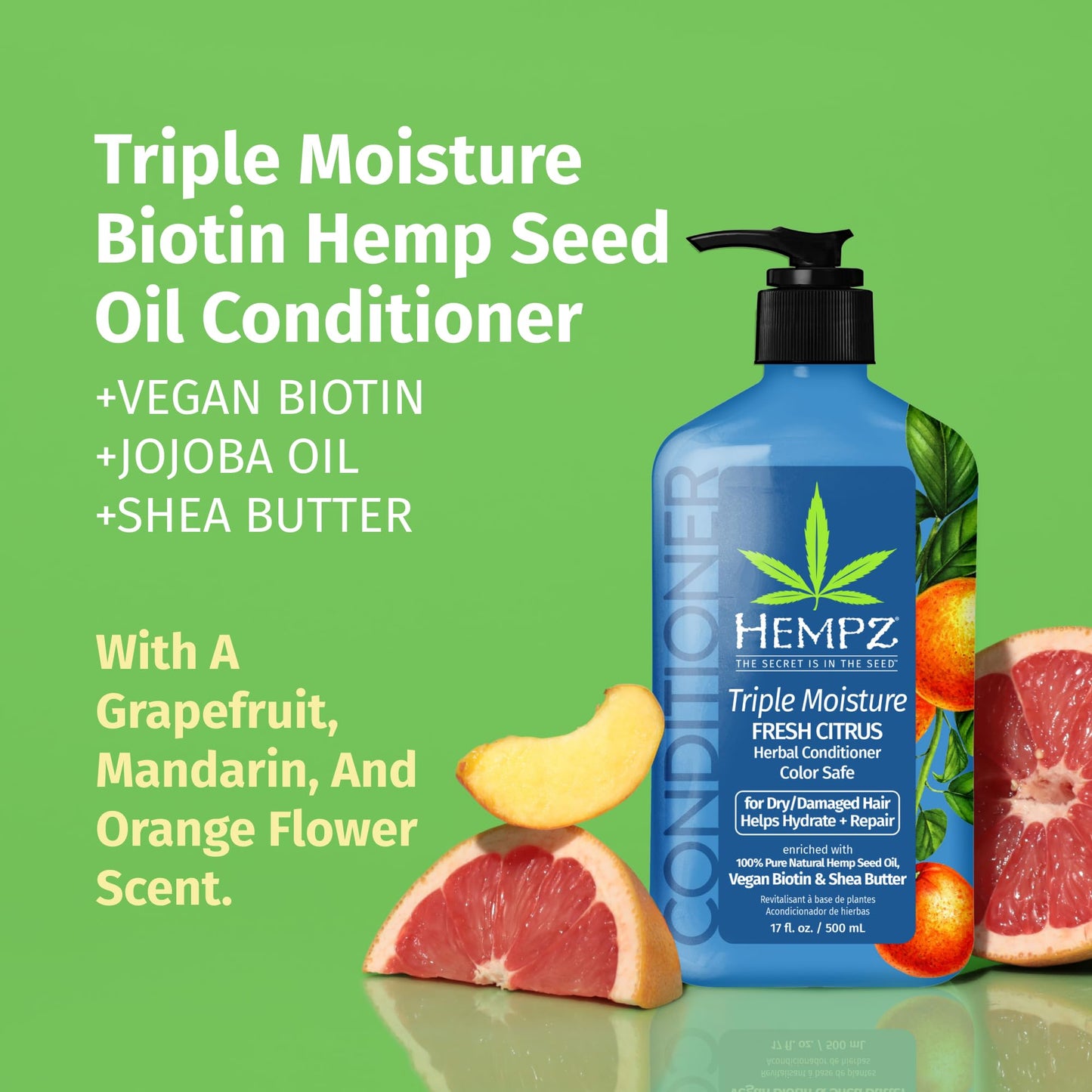 Hempz Biotin Conditioner - Triple Moisture Fresh Citrus - Peach & Grapefruit - For Growth & Strengthening of Dry, Damaged and Color Treated Hair Beauty & Personal Care Hempz