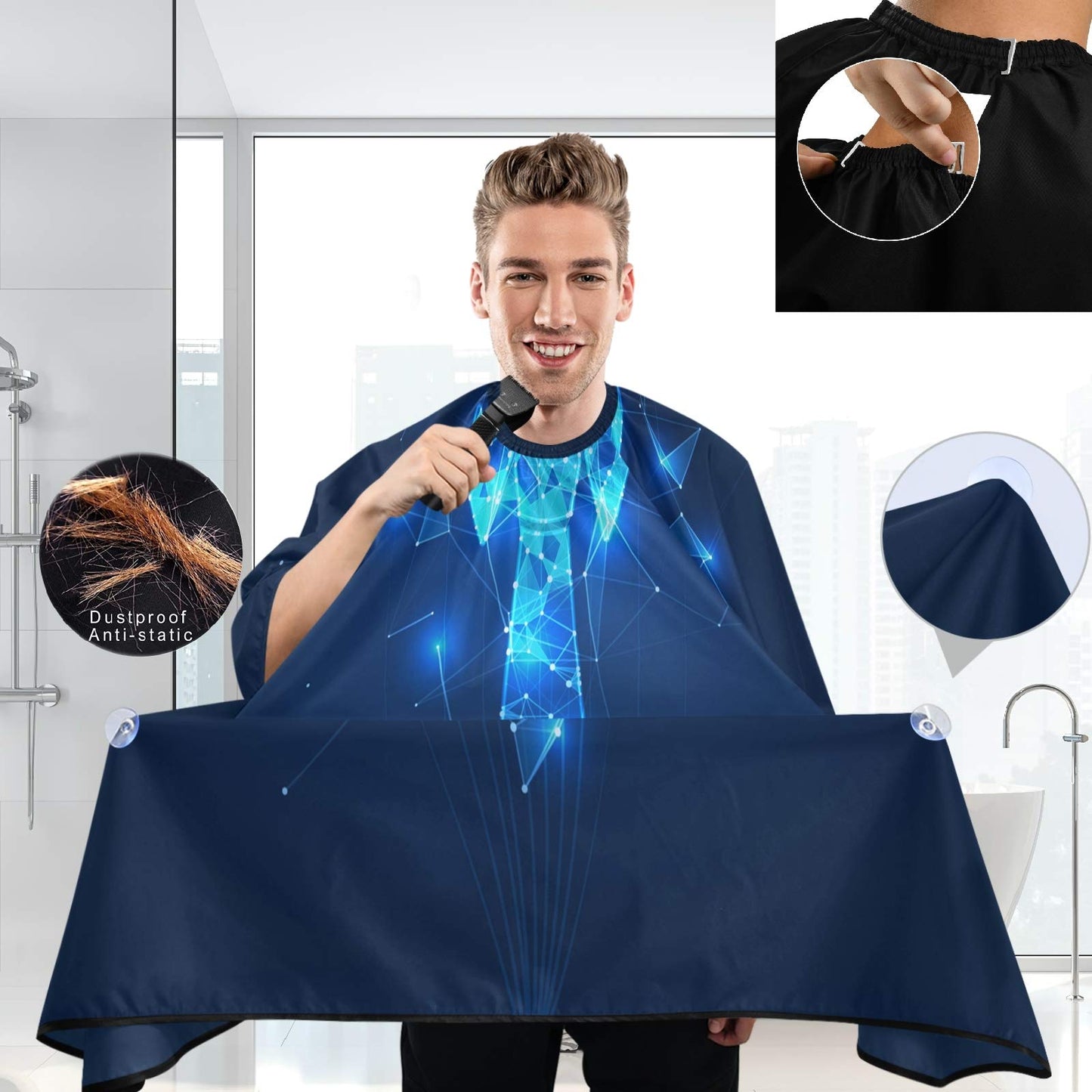 visesunny 3D Necktie Print Barber Cape Anti-Static Hair Cutting Cape with Snap Closure Professional Salon Polyester Beard Shaving Bib Water-Resistant Beauty and Personal Care visesunny