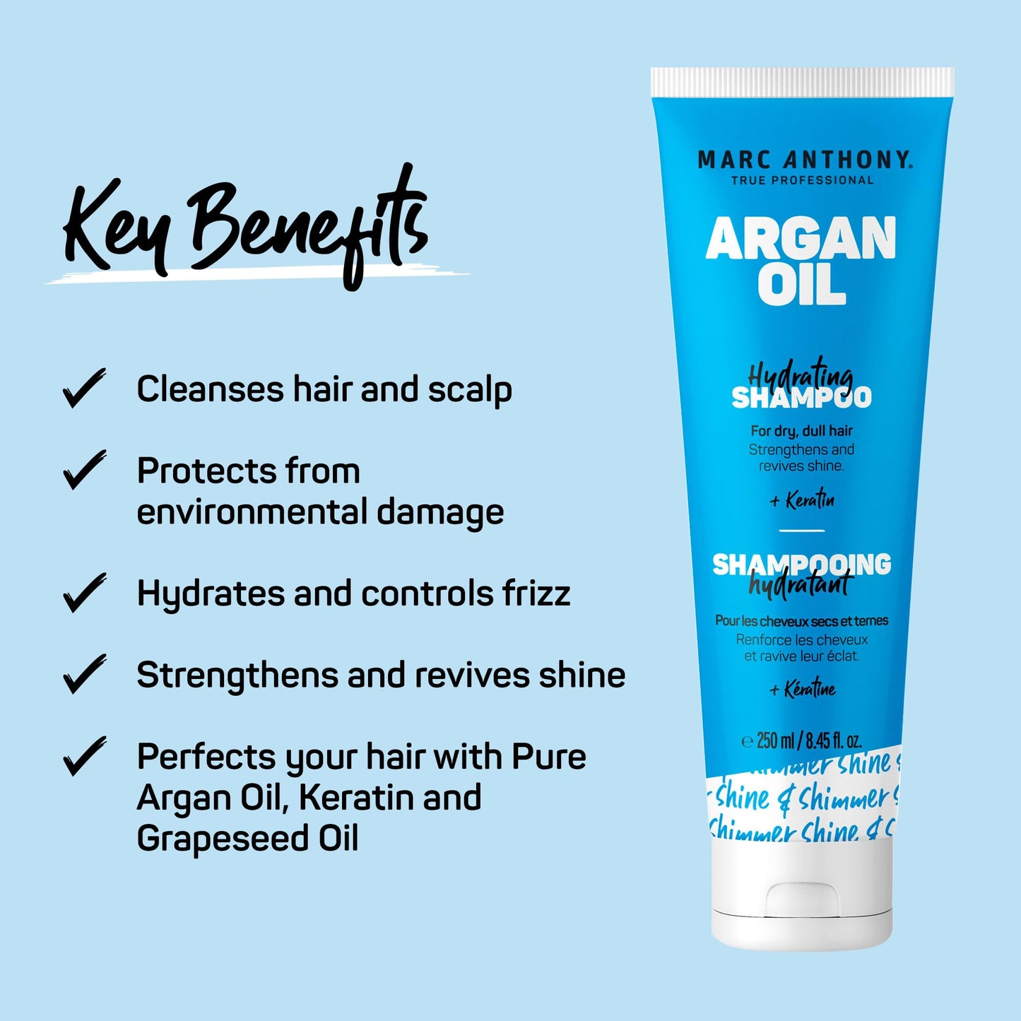 Marc Anthony Argan Oil Shampoo with Keratin - Moisturizing & Revitalizing for Dry, Dull Hair - Repairs, Strengthens & Enhances Shine with Nourishing Beauty & Personal Care Marc Anthony