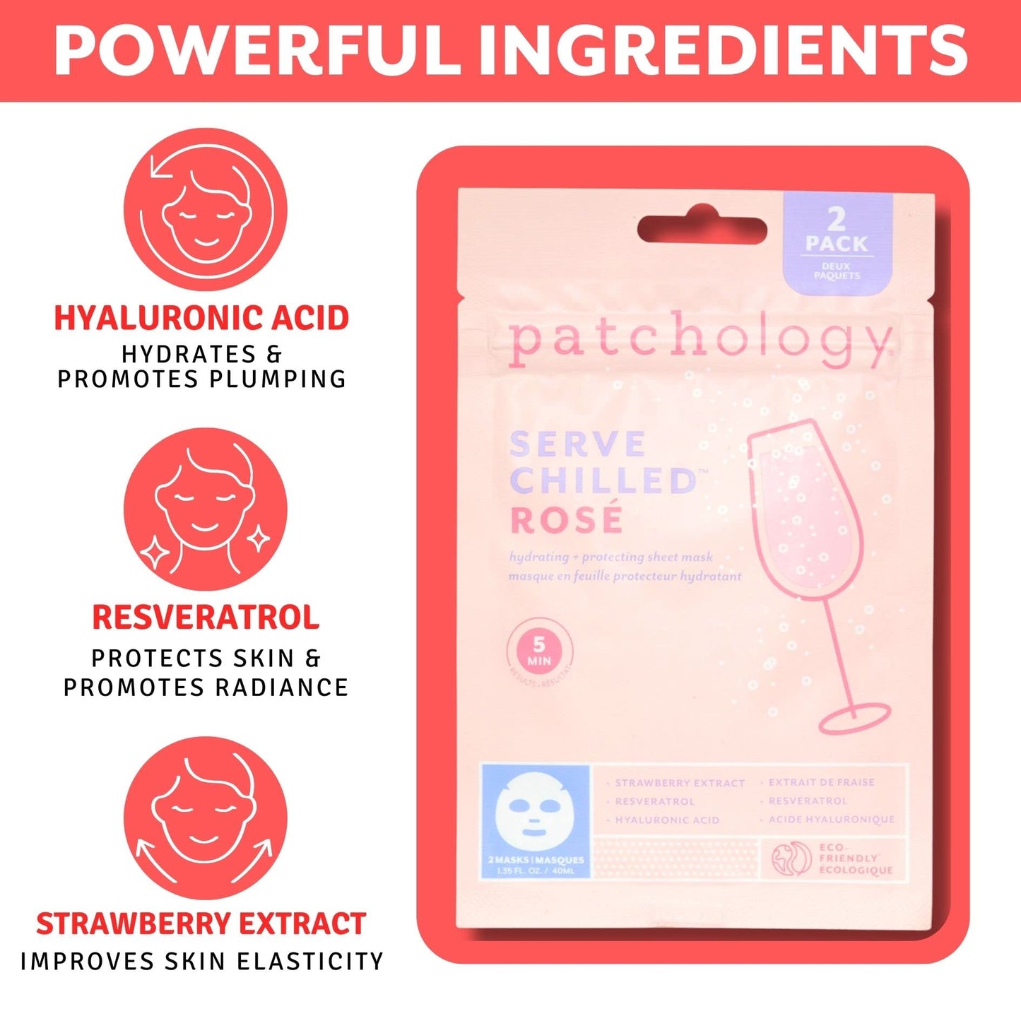 Patchology Serve Chilled Rosé Facial Sheet Mask - Hydrating & Soothing Face Mask with Hyaluronic Acid for Glowing Skin, Rosé Scented Skin Care Beauty & Personal Care Patchology