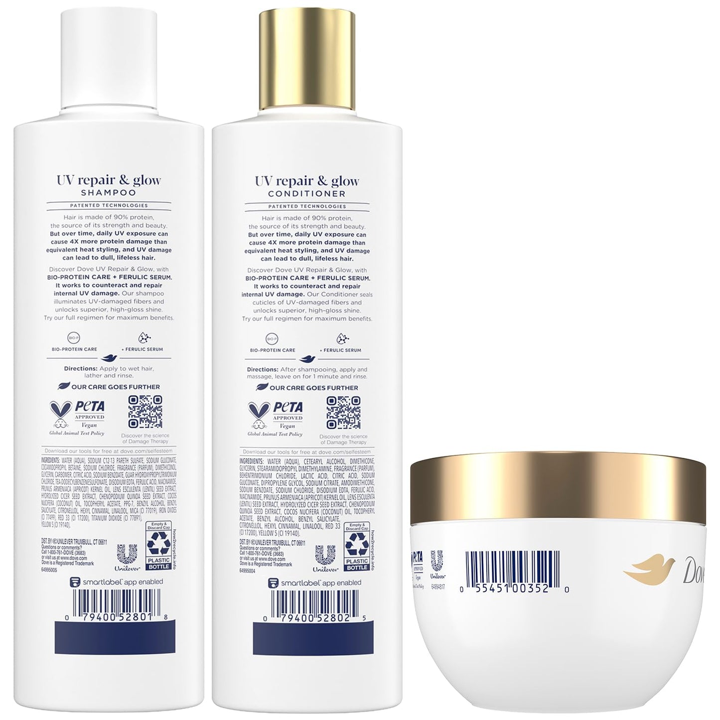 Dove Shampoo, Conditioner & 10-in-1 Radical Recovery Hair Mask, UV Repair & Glow - Damage Therapy Hair Products with Ferulic Serum and BioProtein Care Beauty & Personal Care Dove