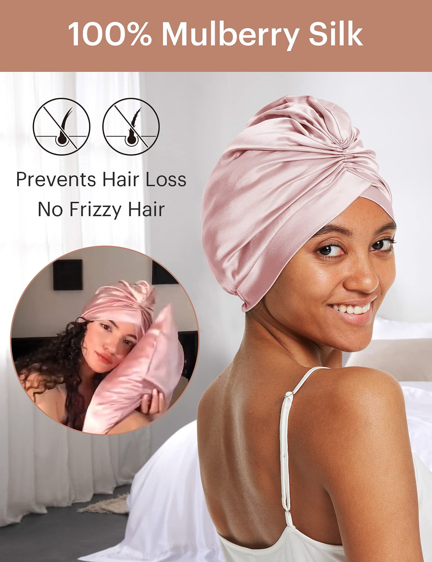 LilySilk Silk Bonnet for Sleeping Womens 100% Mulberry Silk Sleep Cap Hair Wrap for Curly Long Hair Rosy Pink Beauty and Personal Care LilySilk