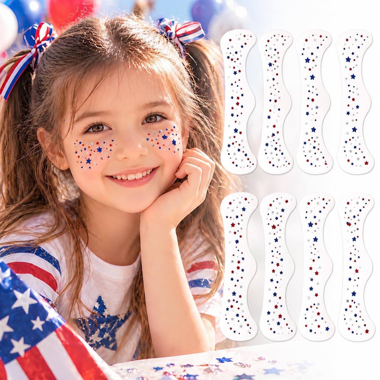 Artlunar 8Pcs 4th of July Face Tattoos, Red White Blue Irregular Mini Star Freckle Stickers for Women & Kids, Patriotic Makeup for Independence Day Beauty & Personal Care Artlunar