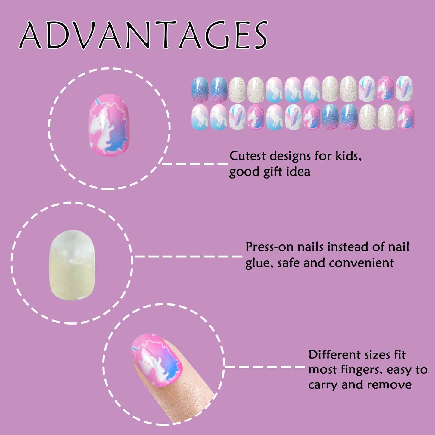 Laza 120pcs Children Nails Press On Pre-glue Full Cover Nail Tips Kit Glitter Gradient Color Rainbow Short Artificial False Nail Kits Lovely Christmas Beauty & Personal Care Laza