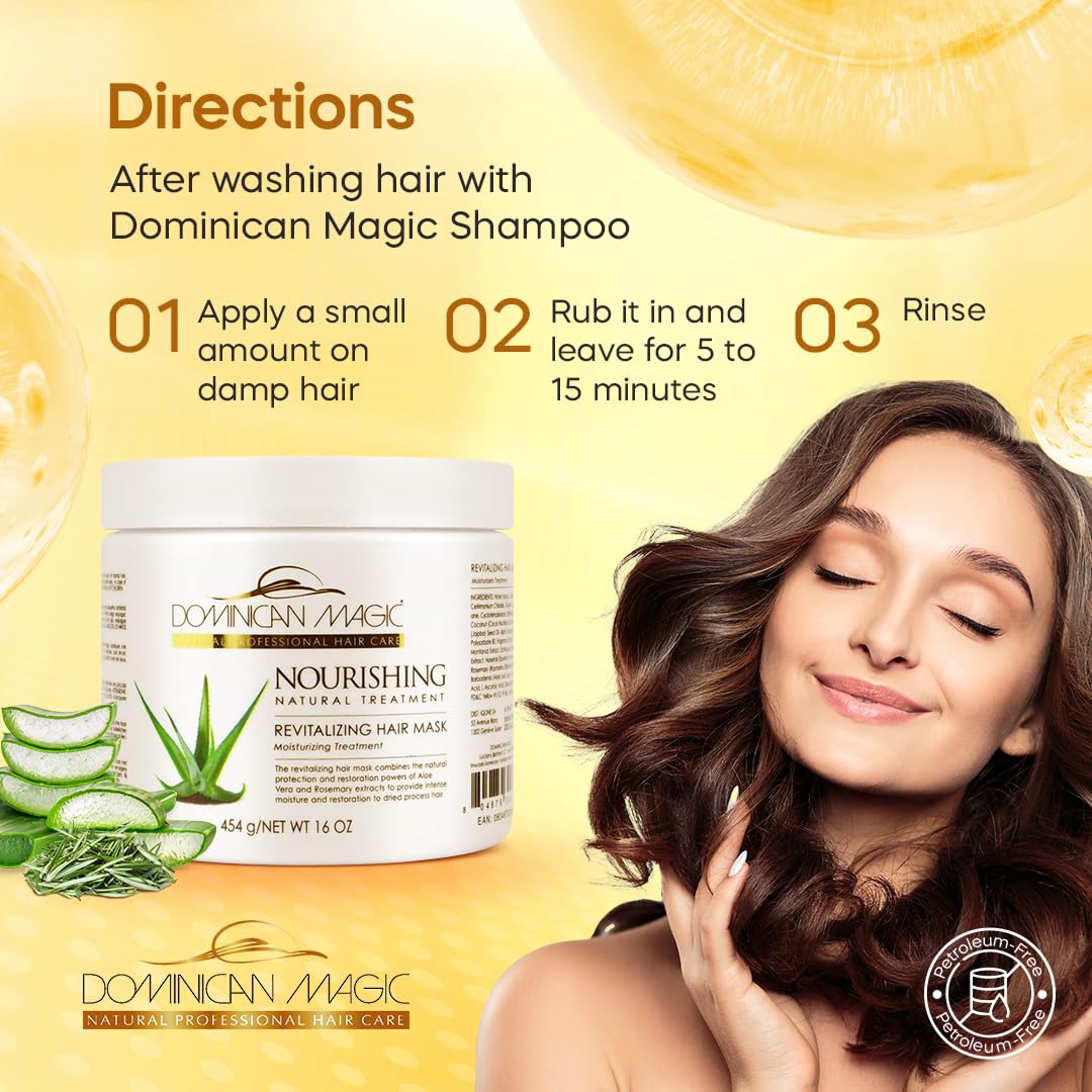 DOMINICAN MAGIC Nourishing Revitalizing Hair Mask with Aloe Vera, Hair Treatment, Deep Repair & Revitalize for Dry, Damaged Hair, All Hair Types, 16oz Beauty & Personal Care DOMINICAN MAGIC