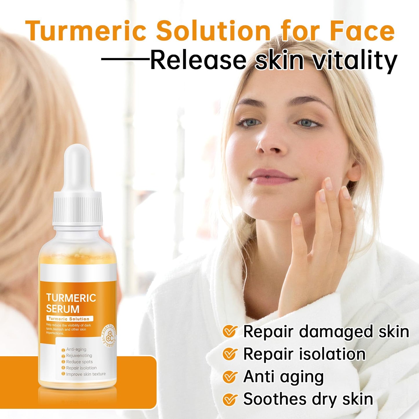 Turmeric Serum for Face, 30 ML/ 1 PCS Anti Aging Turmeric Facial Serum, Turmeric Oil, Moisturizes & Firms Skin, Reduces Wrinkles & Fine Lines, Skin Beauty & Personal Care mopayzer