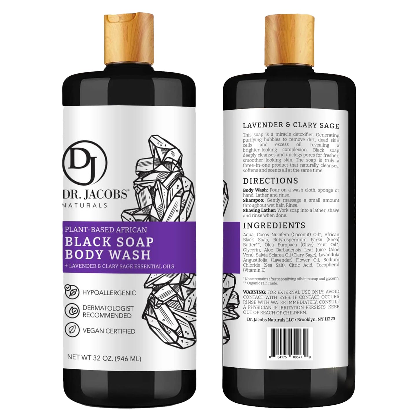 Dr Jacobs Naturals Authentic African Black Liquid Soap with Lavender & Sage Scent All-In-One Face Wash, Sensitive Skin Body Wash, Shampoo, Shaving Beauty & Personal Care DR.JACOBS NATURALS