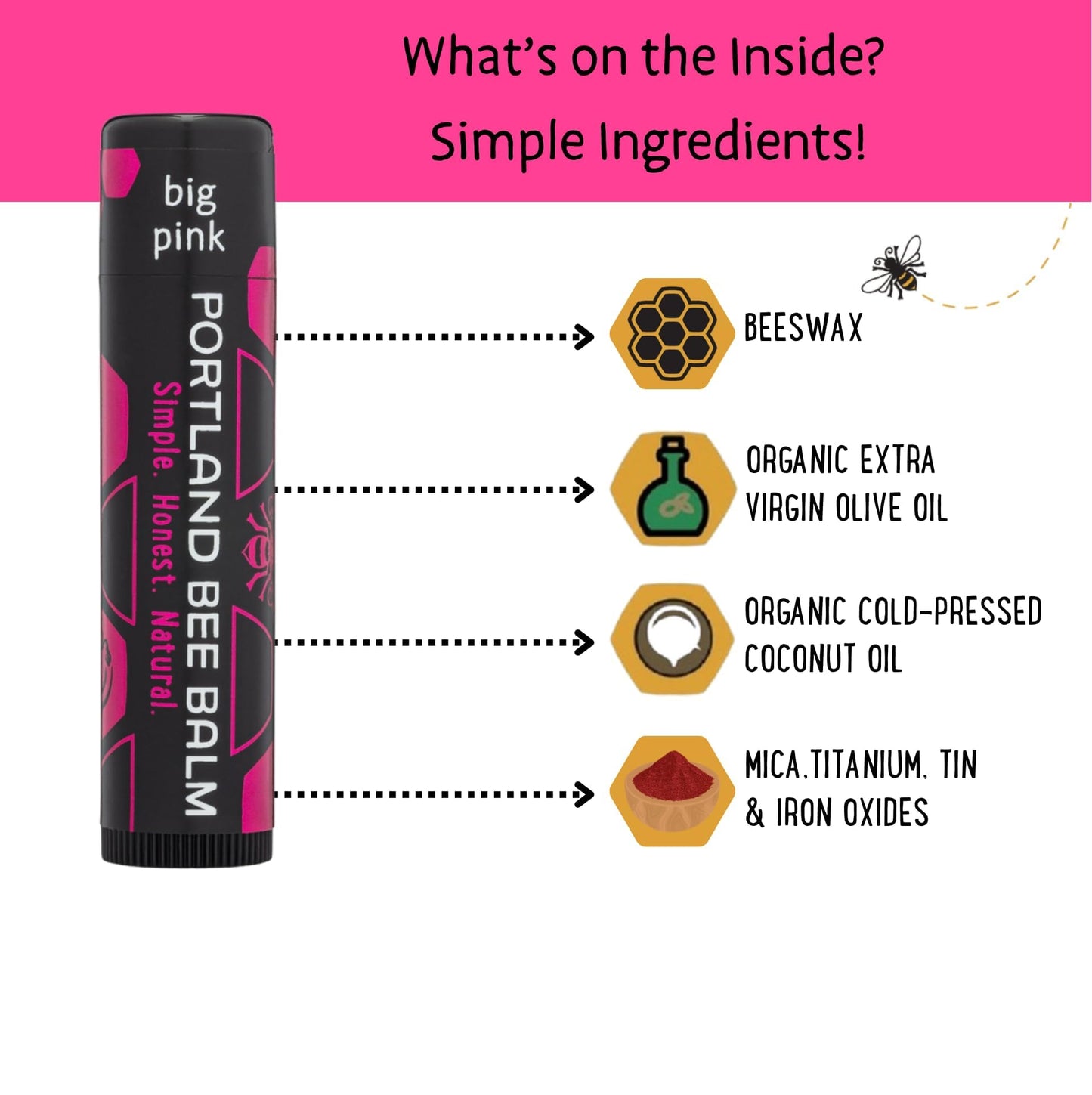 Portland Bee Balm All Natural Handmade Beeswax Lip Balm with Organic Coconut and Olive Oil (BIG PINK) - 1 Count - Natural Lip Balm, Cruelty Free Beauty and Personal Care Portland Bee Balm