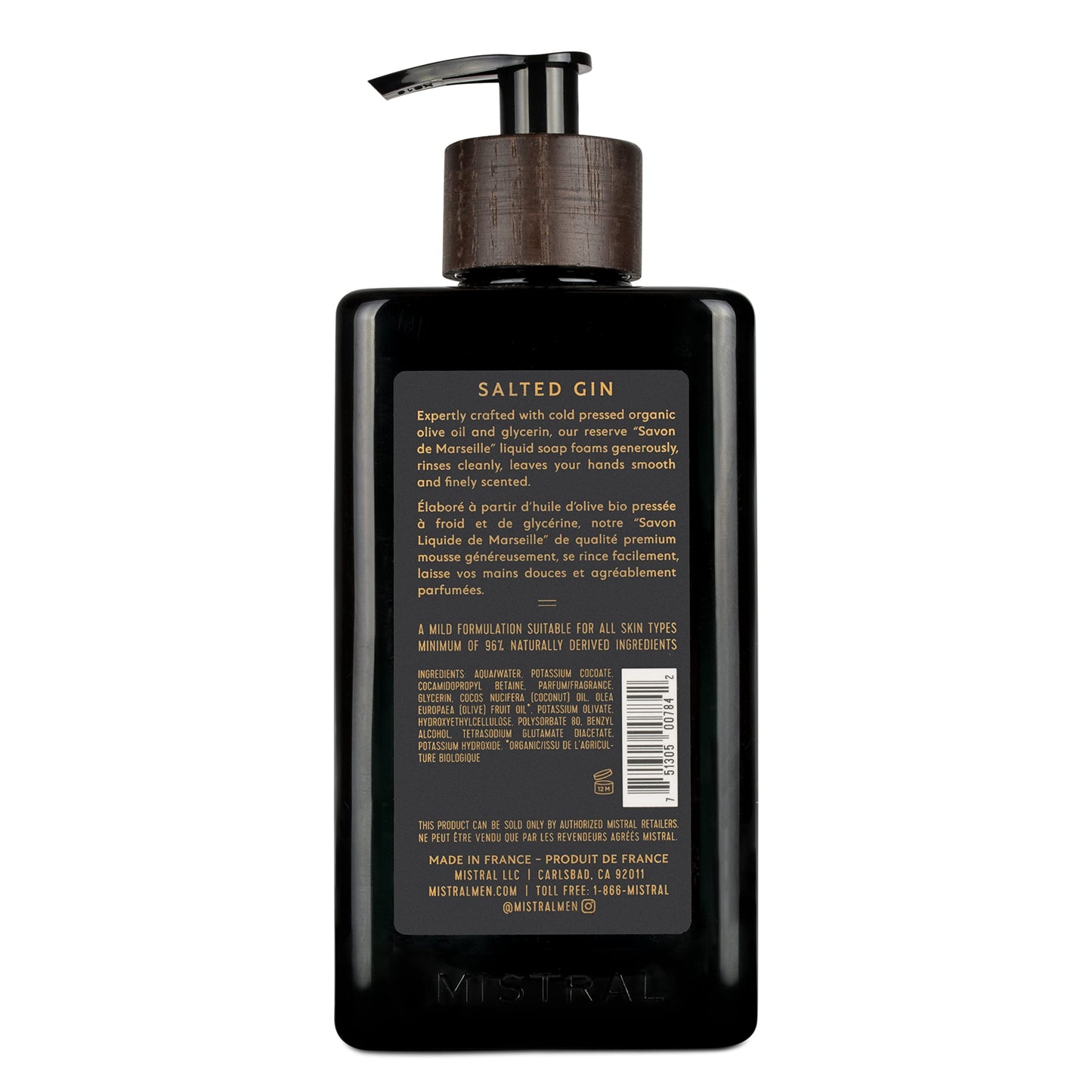 Mistral Salted Gin Liquid Hand Soap for Men | Luxury Moisturizing Handsoap with Organic Olive Oil, Glycerin and Coconut Oil | Rich Lather | Beauty & Personal Care Mistral