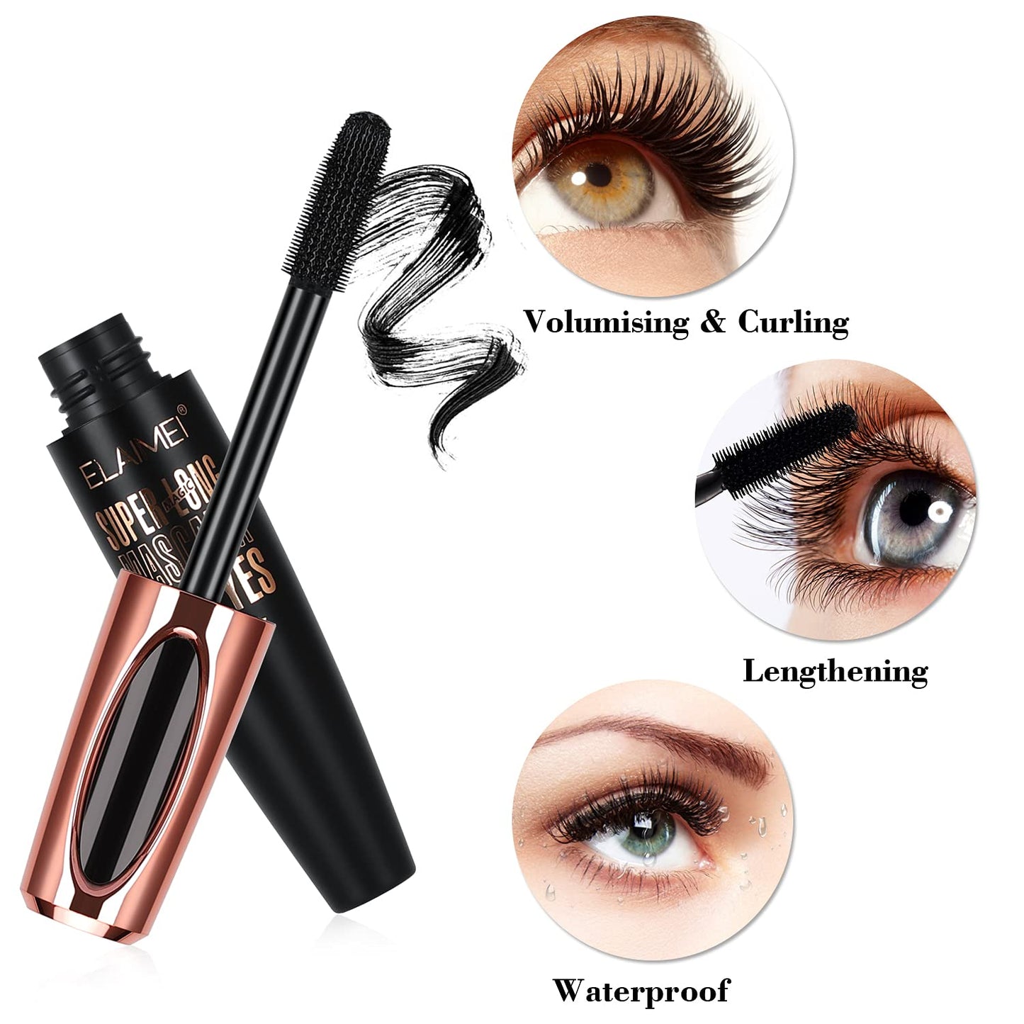 2 Pack Mascara Black Volume and Length, Natural Waterproof Smudge-Proof 4D Silk Fiber Lash Mascara Long-Lasting, Adds Length, Depth & Glamour Beauty & Personal Care SKINOSM
